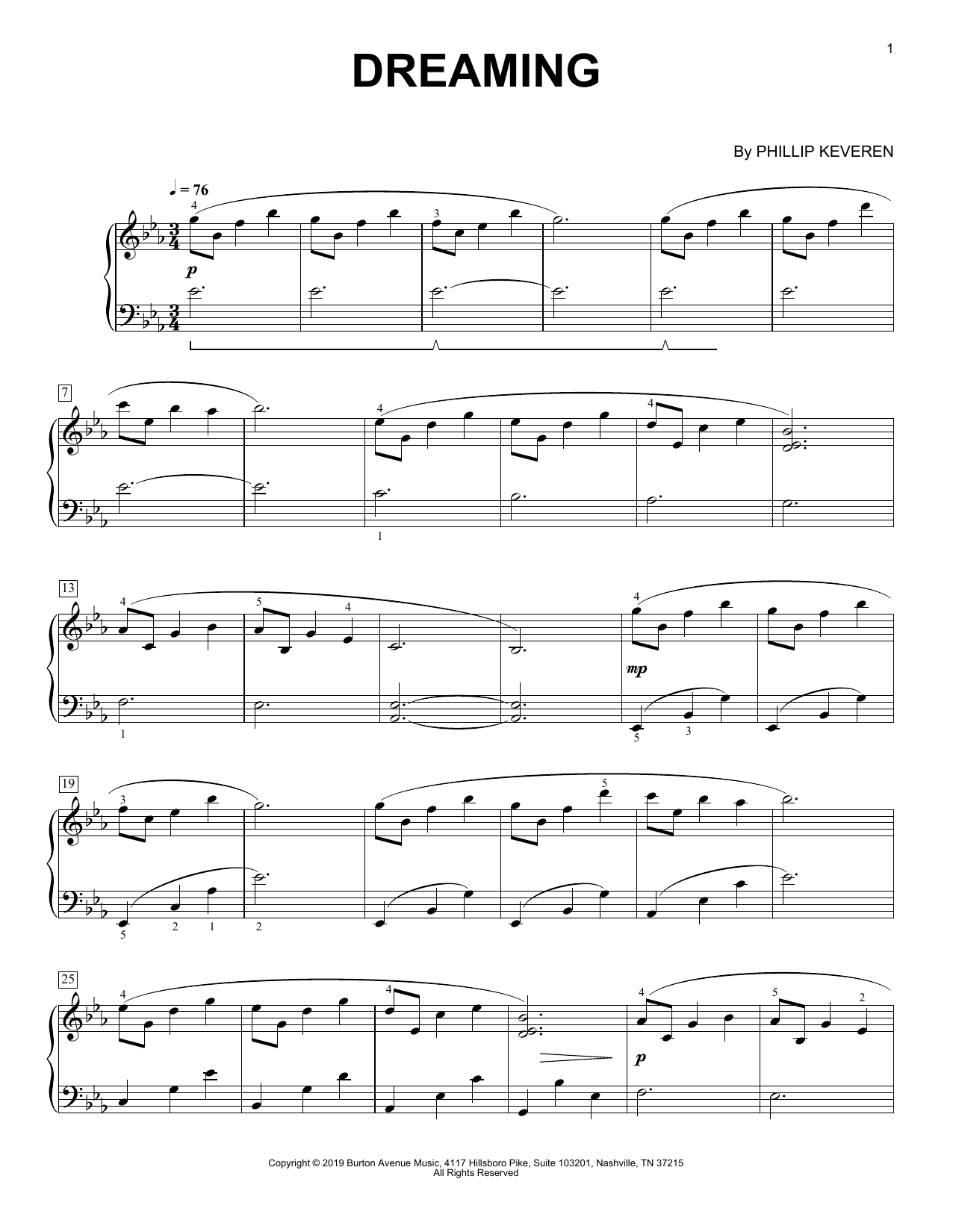 Phillip Keveren Dreaming sheet music notes and chords arranged for Piano Solo