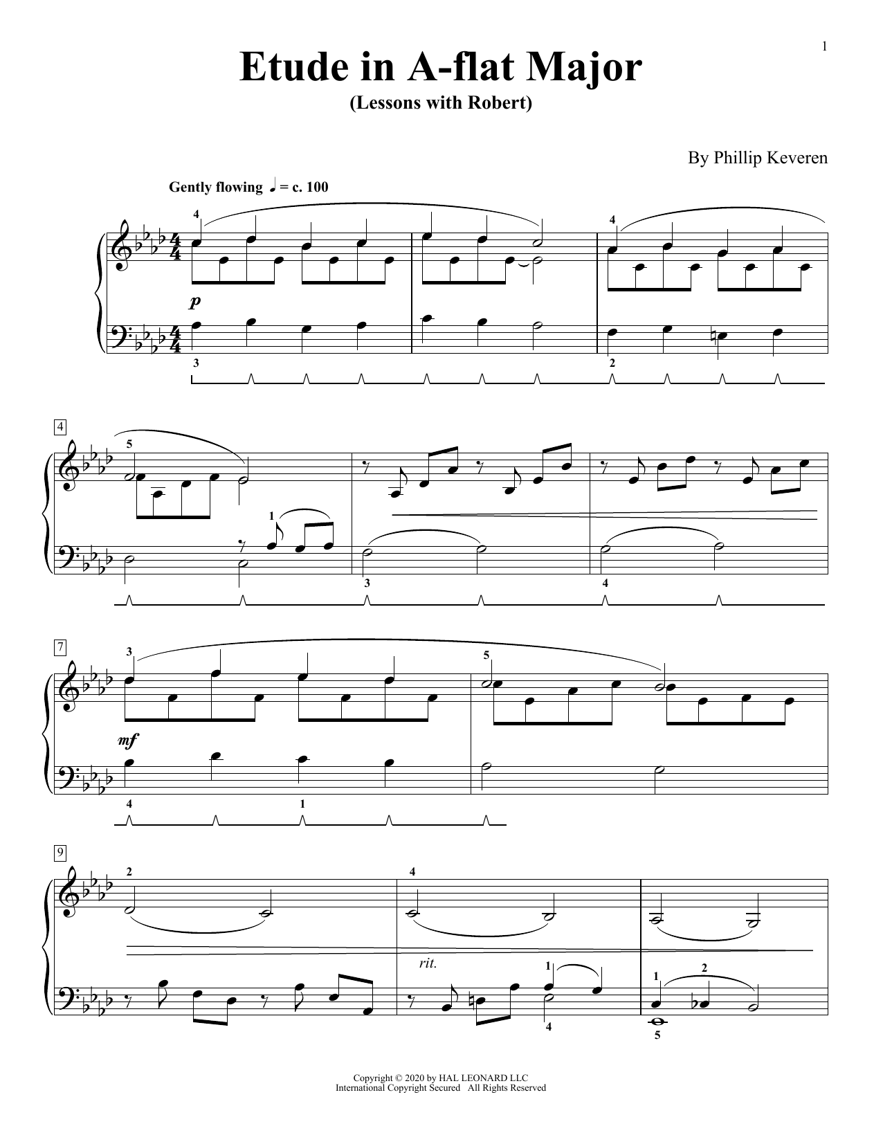 Phillip Keveren Etude In A-Flat Major (Lessons With Robert) sheet music notes and chords arranged for Piano Solo
