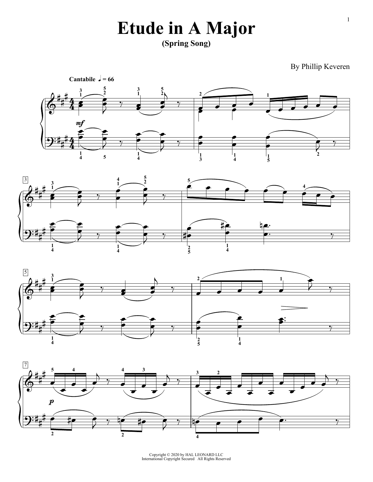 Phillip Keveren Etude In A Major (Spring Song) sheet music notes and chords arranged for Piano Solo