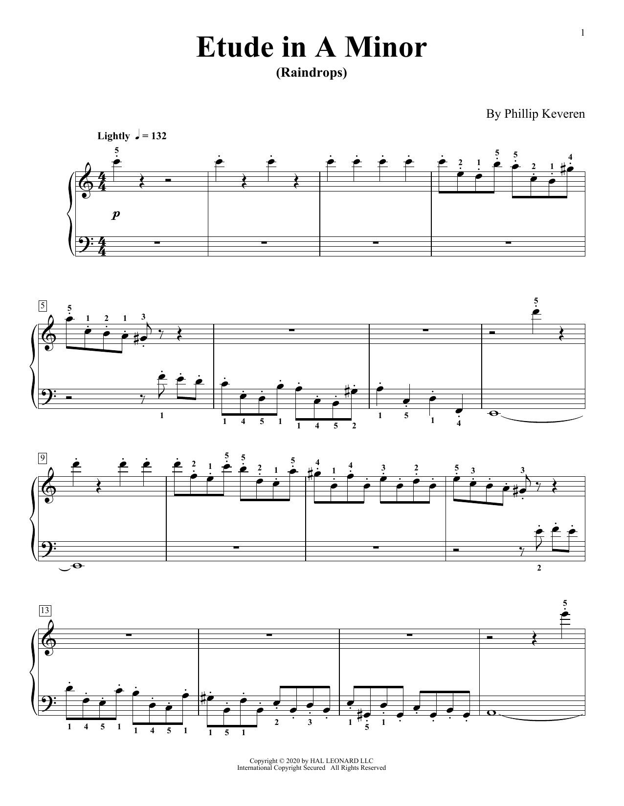 Phillip Keveren Etude In A Minor (Raindrops) sheet music notes and chords arranged for Piano Solo