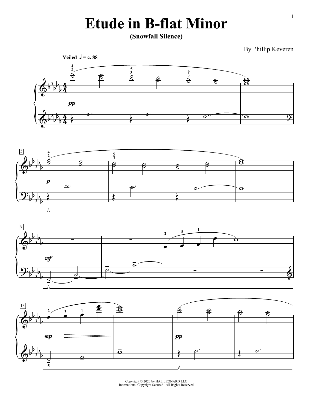 Phillip Keveren Etude In B-Flat Minor (Snowfall Silence) sheet music notes and chords arranged for Piano Solo