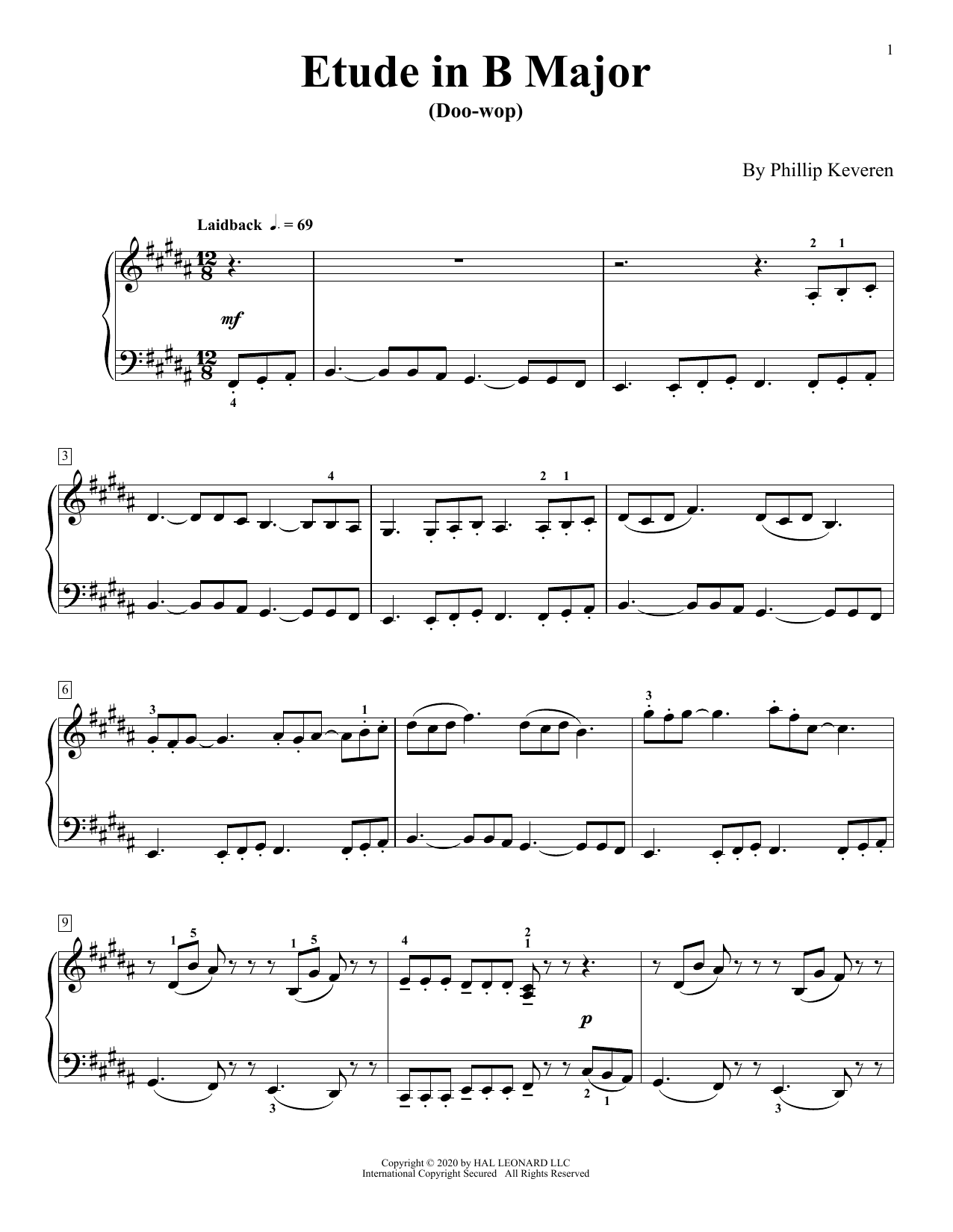 Phillip Keveren Etude In B Major (Doo-Wop) sheet music notes and chords arranged for Piano Solo