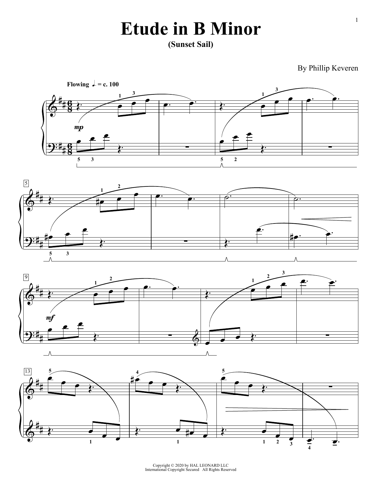 Phillip Keveren Etude In B Minor (Sunset Sail) sheet music notes and chords arranged for Piano Solo