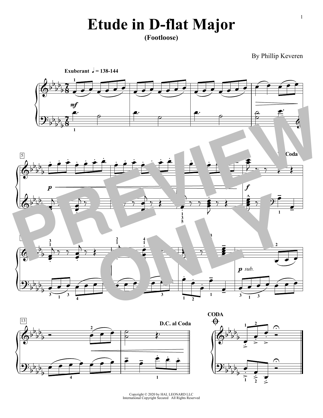Phillip Keveren Etude In D-Flat Major (Footloose) sheet music notes and chords arranged for Piano Solo