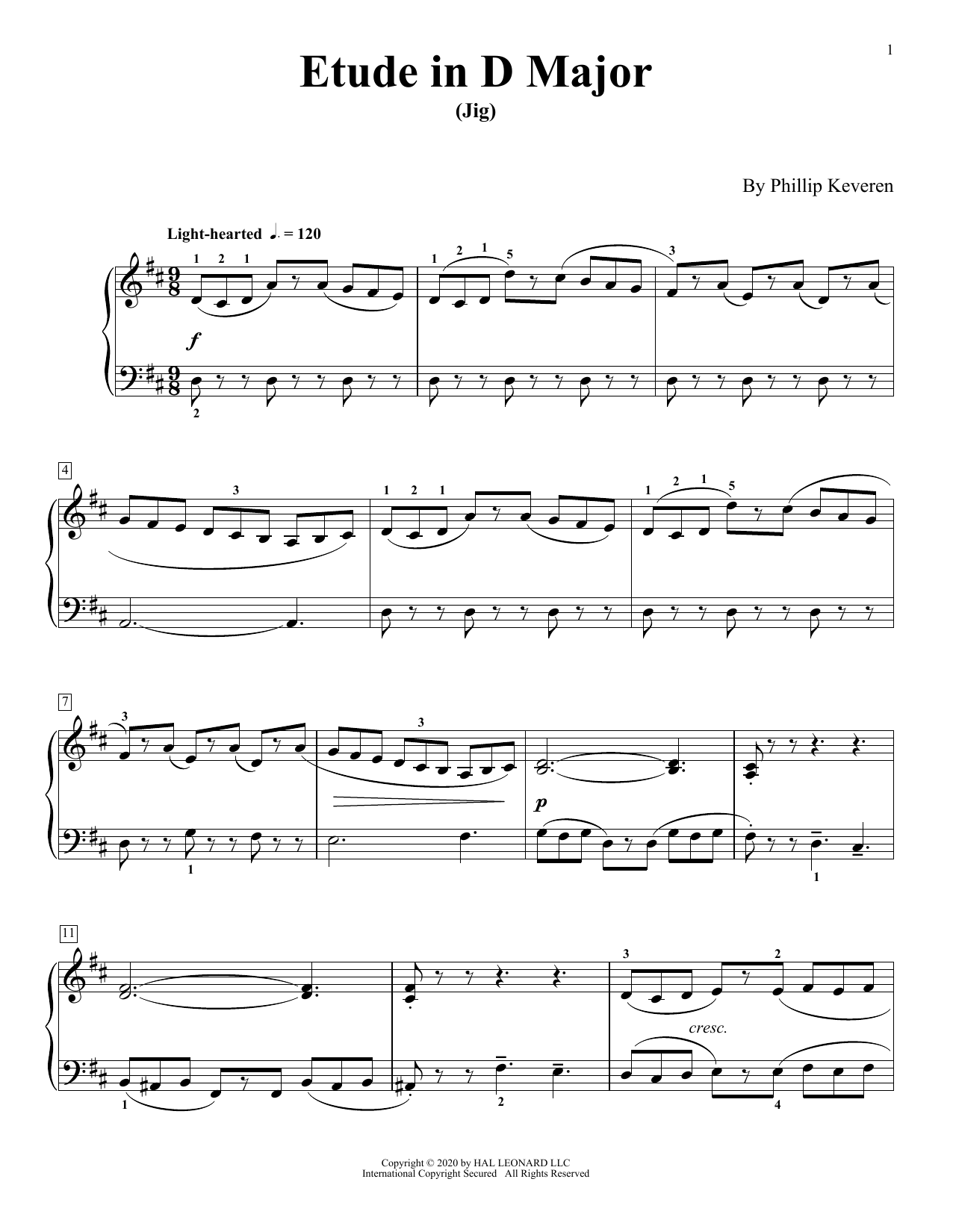 Phillip Keveren Etude In D Major (Jig) sheet music notes and chords arranged for Piano Solo