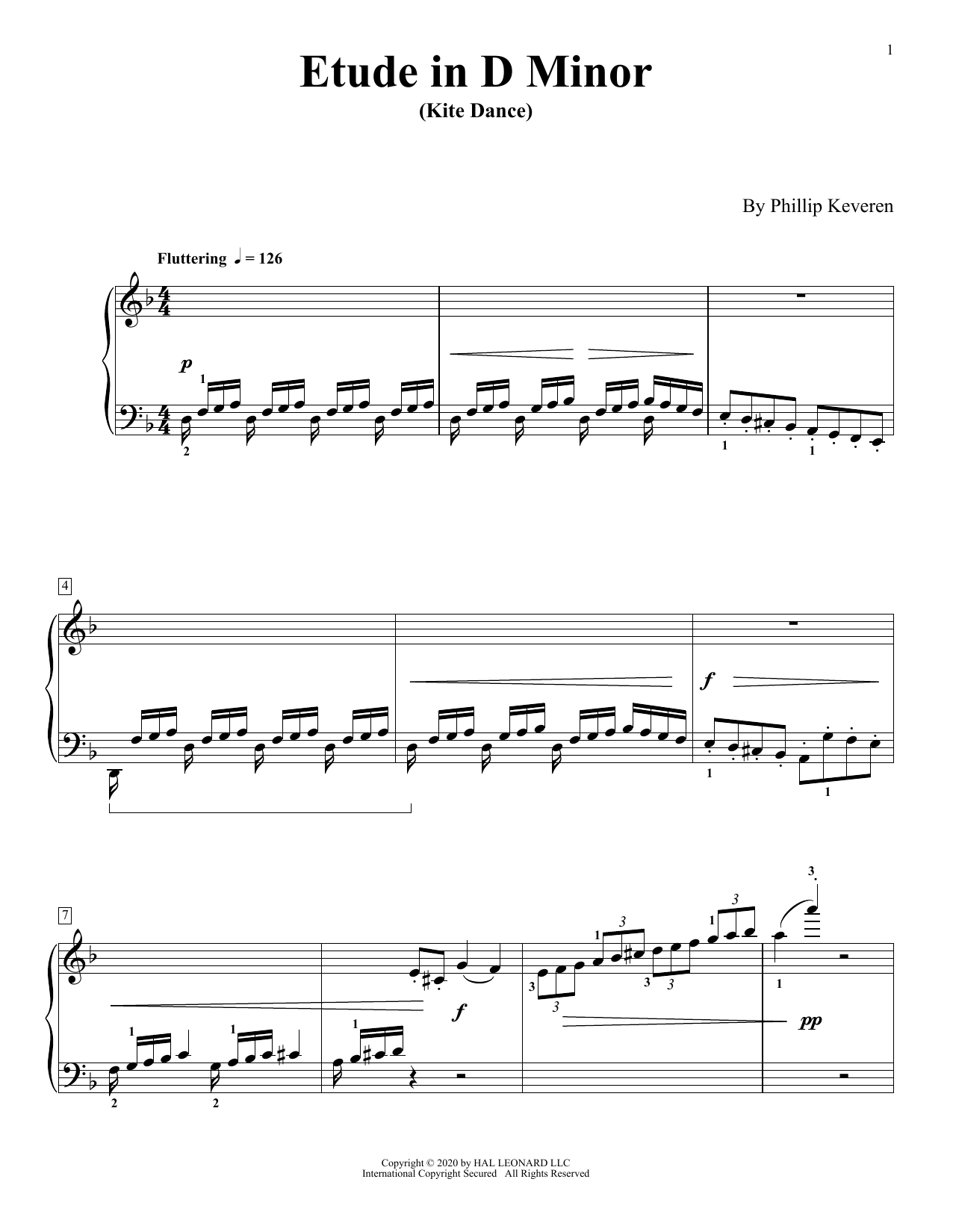 Phillip Keveren Etude In D Minor (Kite Dance) sheet music notes and chords arranged for Piano Solo