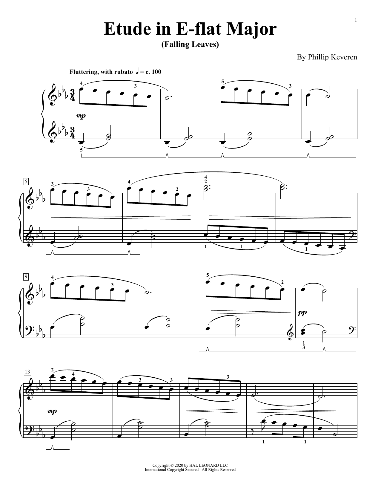 Phillip Keveren Etude In E-Flat Major (Falling Leaves) sheet music notes and chords arranged for Piano Solo