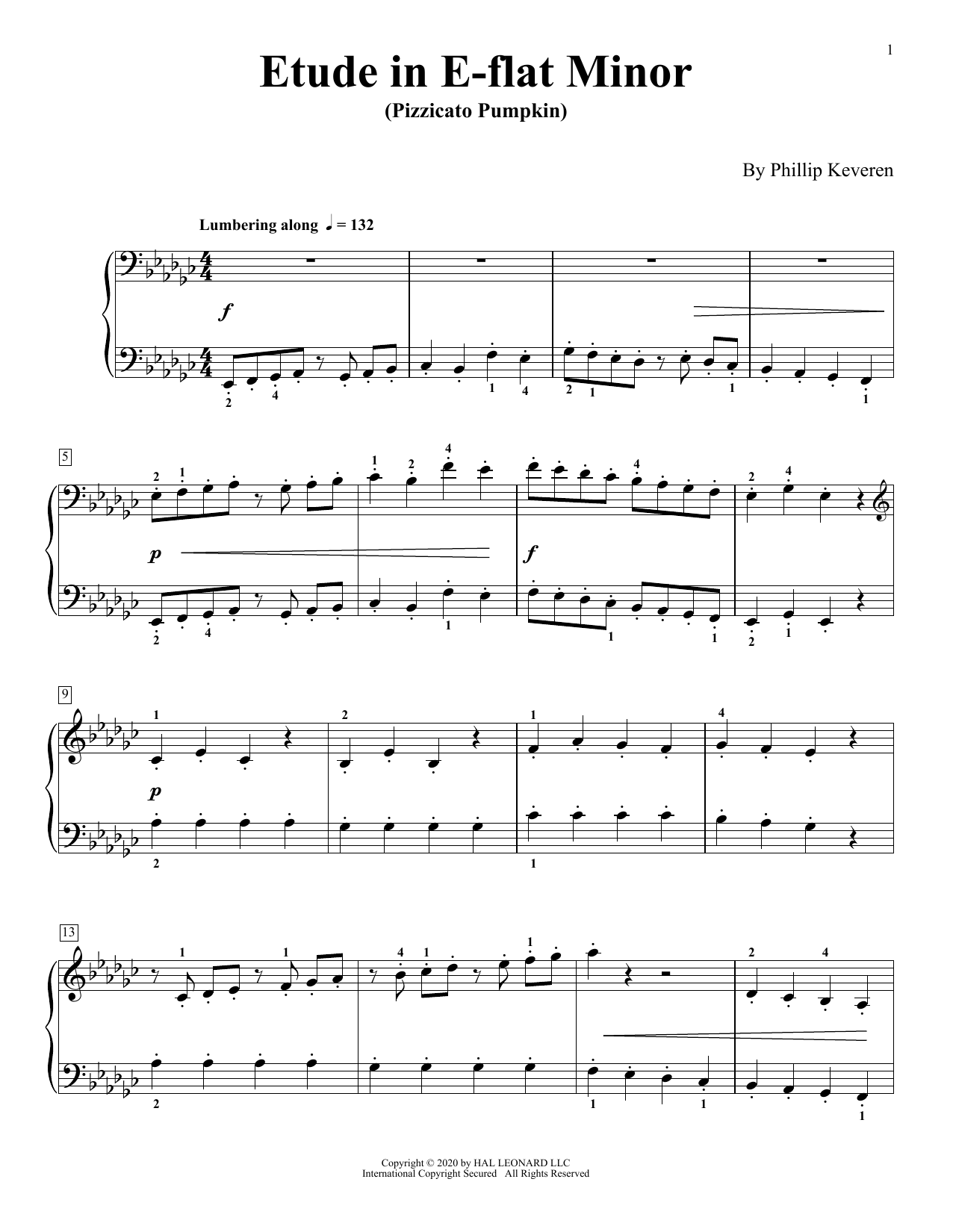 Phillip Keveren Etude In E-Flat Minor (Pizzicato Pumpkin) sheet music notes and chords arranged for Piano Solo