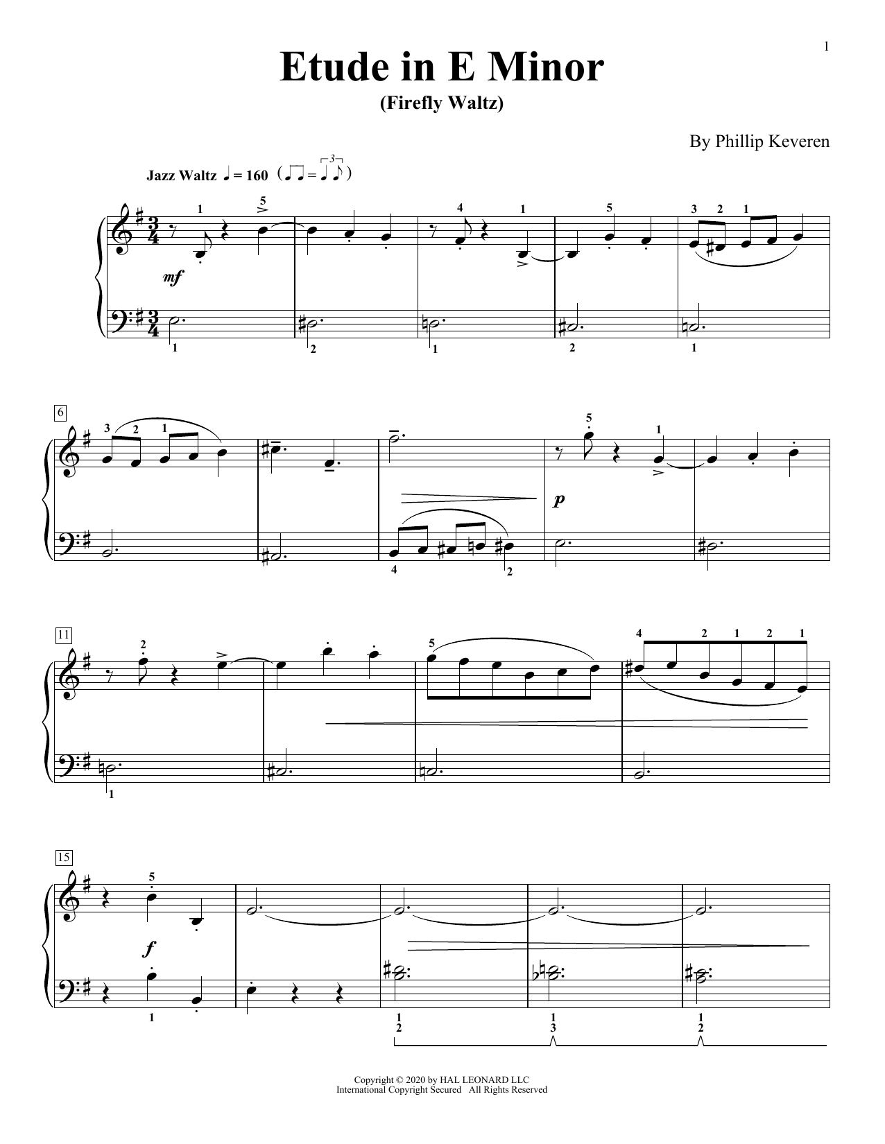 Phillip Keveren Etude In E Minor (Firefly Waltz) sheet music notes and chords arranged for Piano Solo