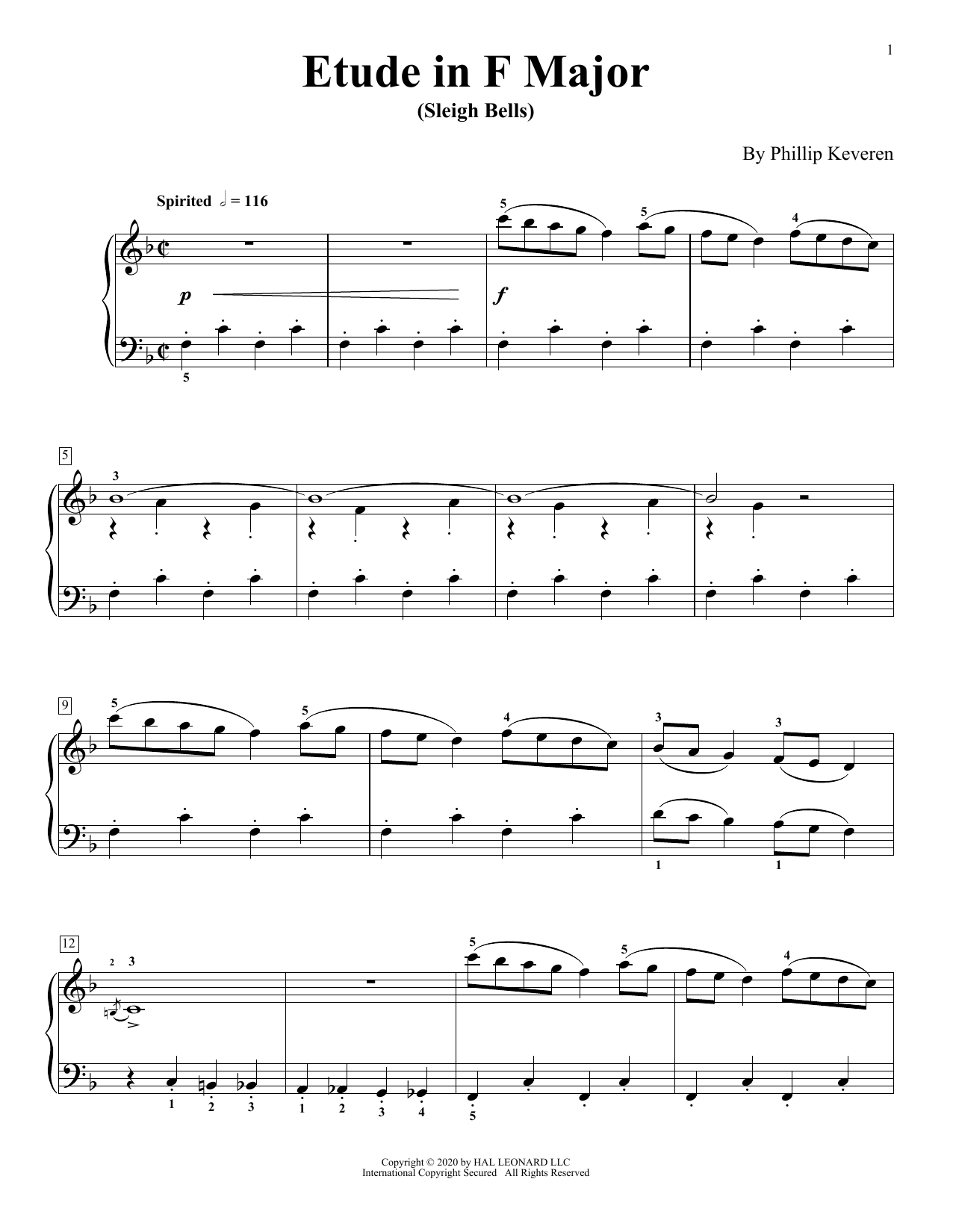Phillip Keveren Etude In F Major (Sleigh Bells) sheet music notes and chords arranged for Piano Solo