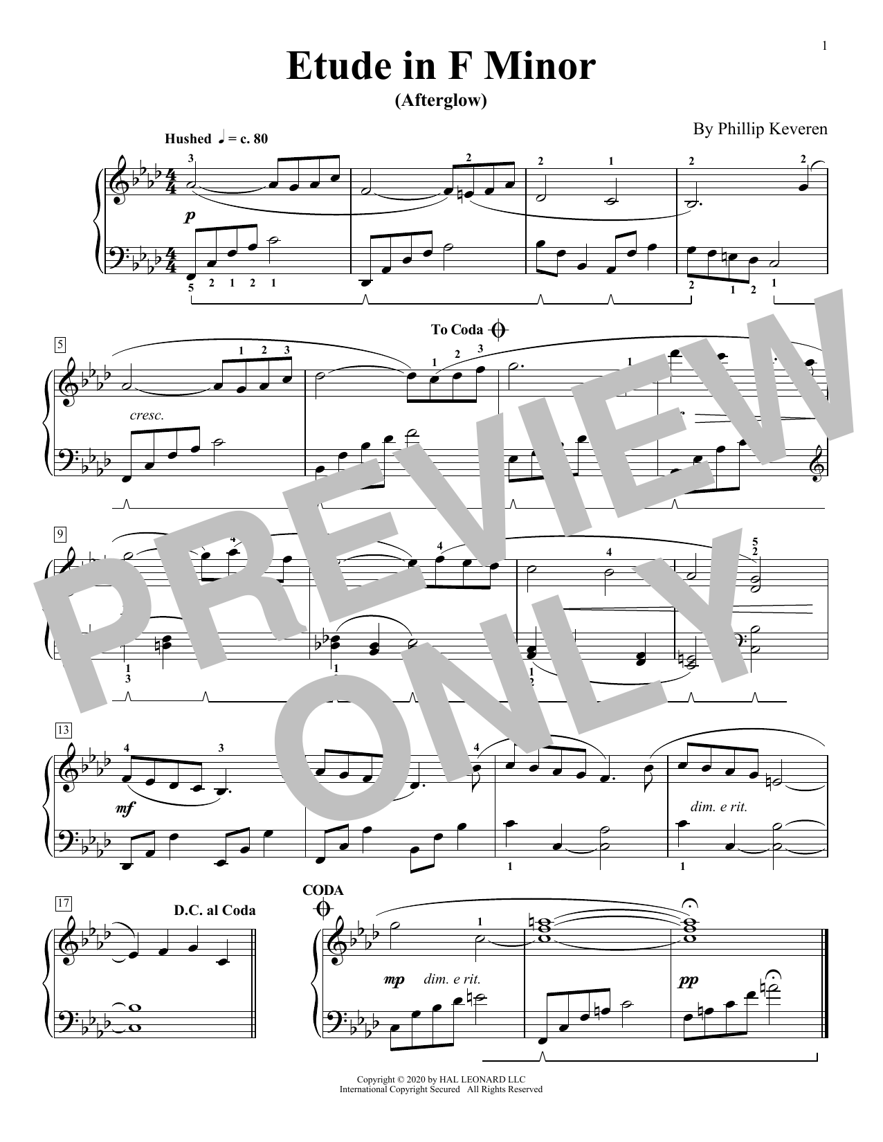 Phillip Keveren Etude In F Minor (Afterglow) sheet music notes and chords arranged for Piano Solo