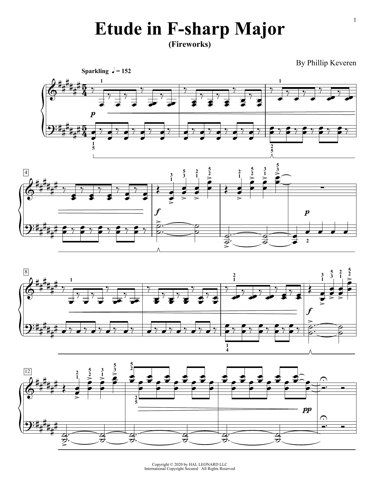 Phillip Keveren Etude In F-Sharp Major (Fireworks) sheet music notes and chords arranged for Piano Solo