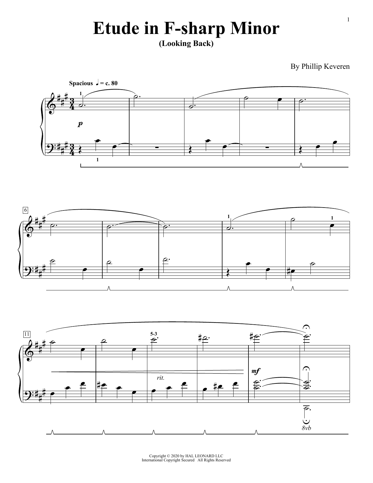 Phillip Keveren Etude In F-Sharp Minor (Looking Back) sheet music notes and chords arranged for Piano Solo