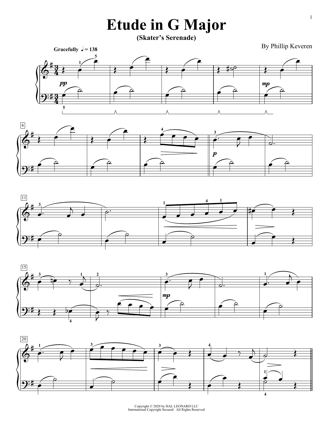 Phillip Keveren Etude In G Major (Skater's Serenade) sheet music notes and chords arranged for Piano Solo