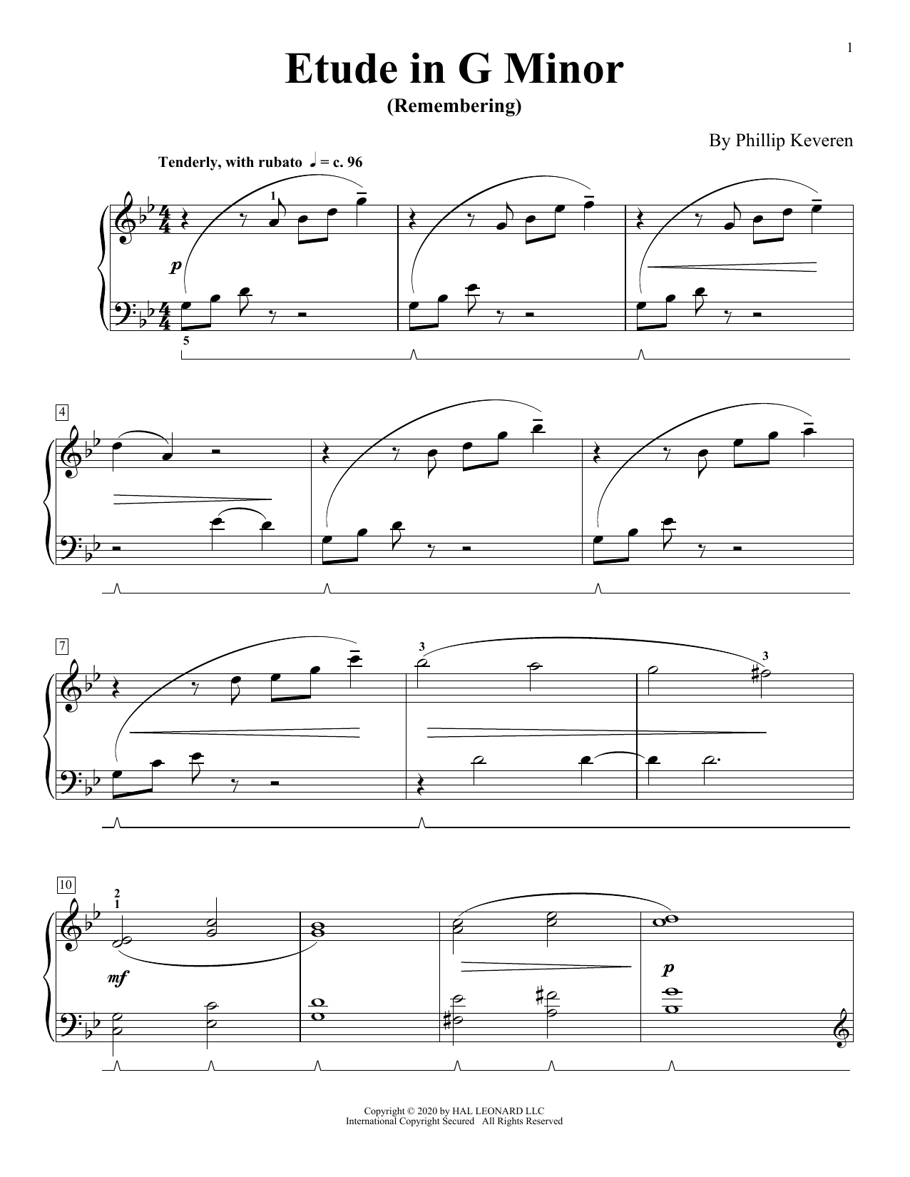 Phillip Keveren Etude In G Minor (Remembering) sheet music notes and chords arranged for Piano Solo