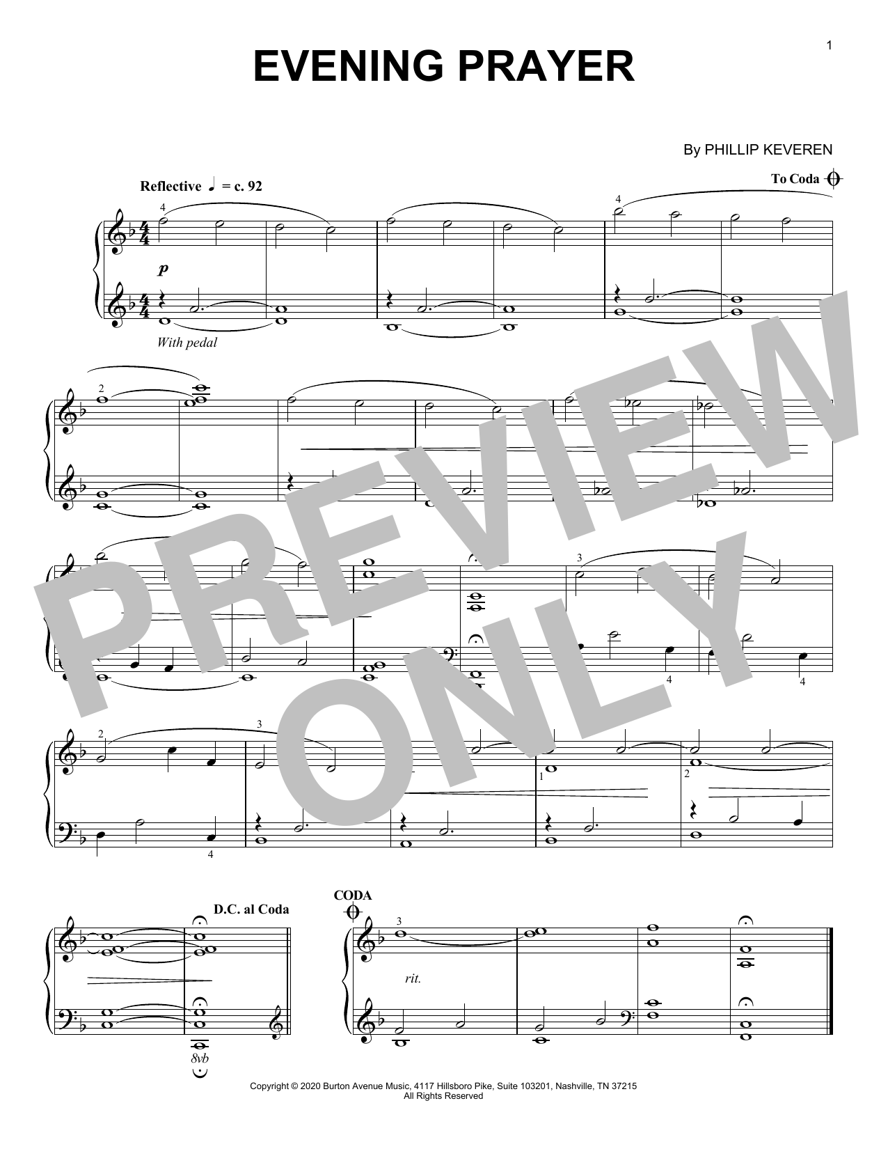 Phillip Keveren Evening Prayer sheet music notes and chords arranged for Piano Solo