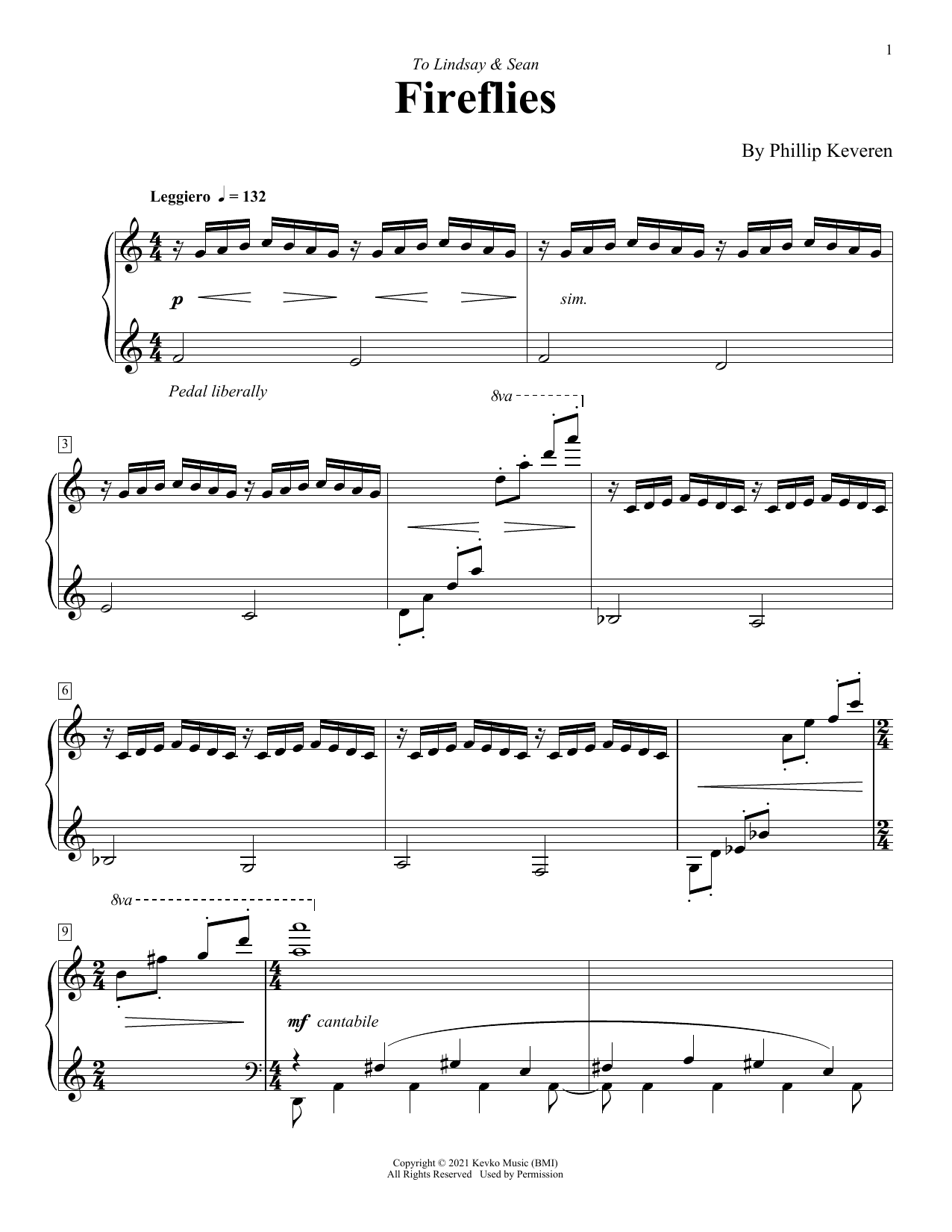 Phillip Keveren Fireflies sheet music notes and chords arranged for Piano Solo