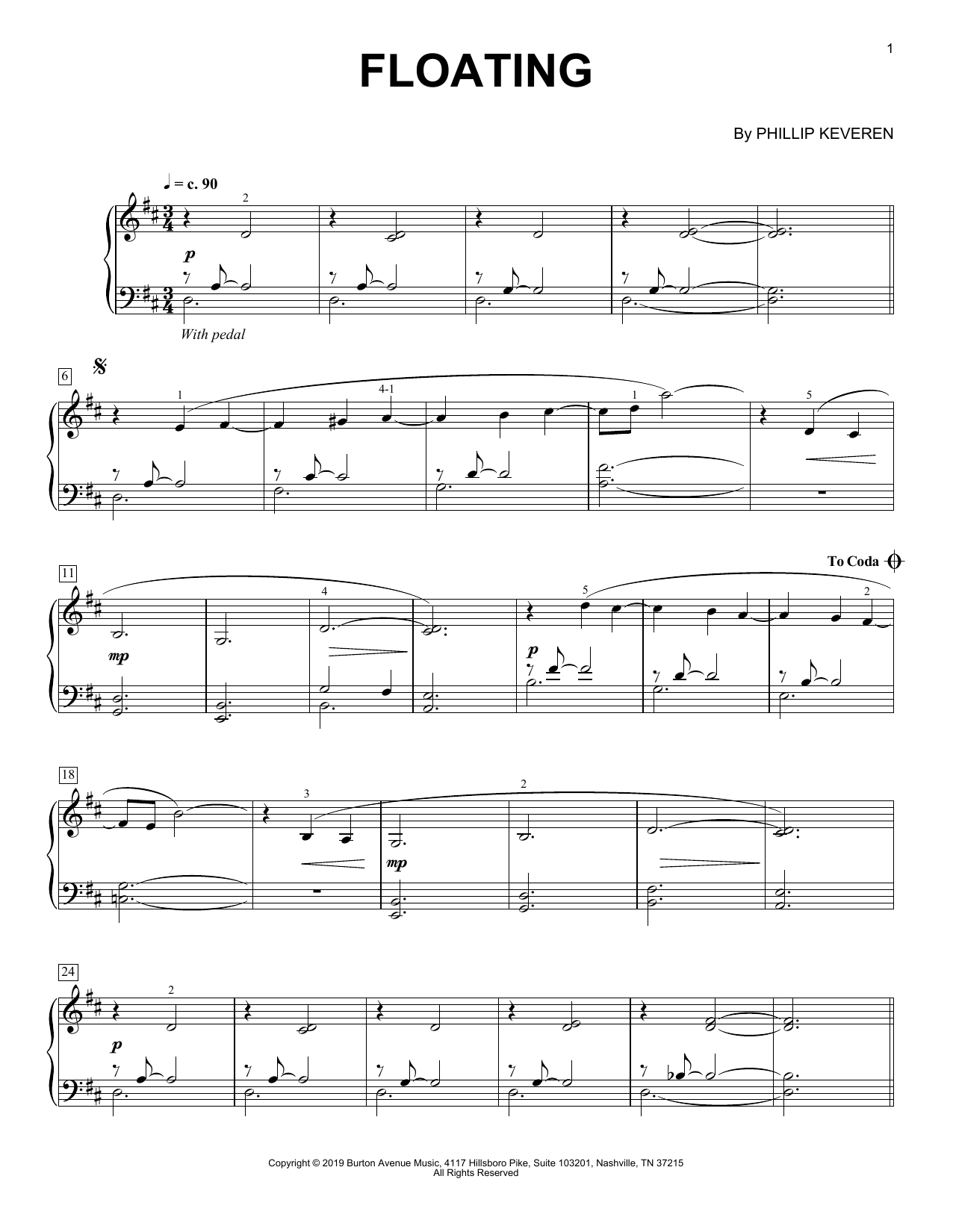 Phillip Keveren Floating sheet music notes and chords arranged for Piano Solo