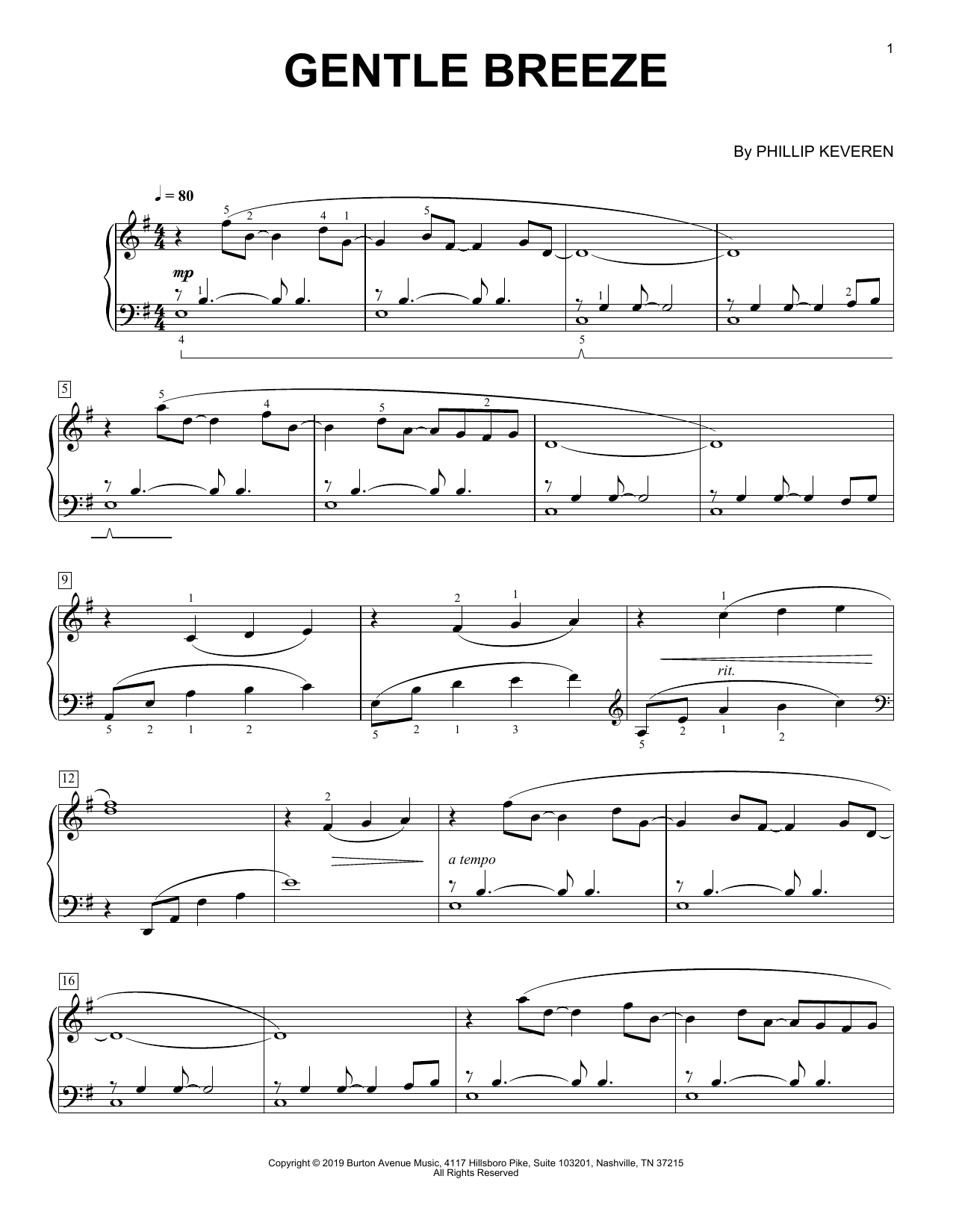 Phillip Keveren Gentle Breeze sheet music notes and chords arranged for Piano Solo