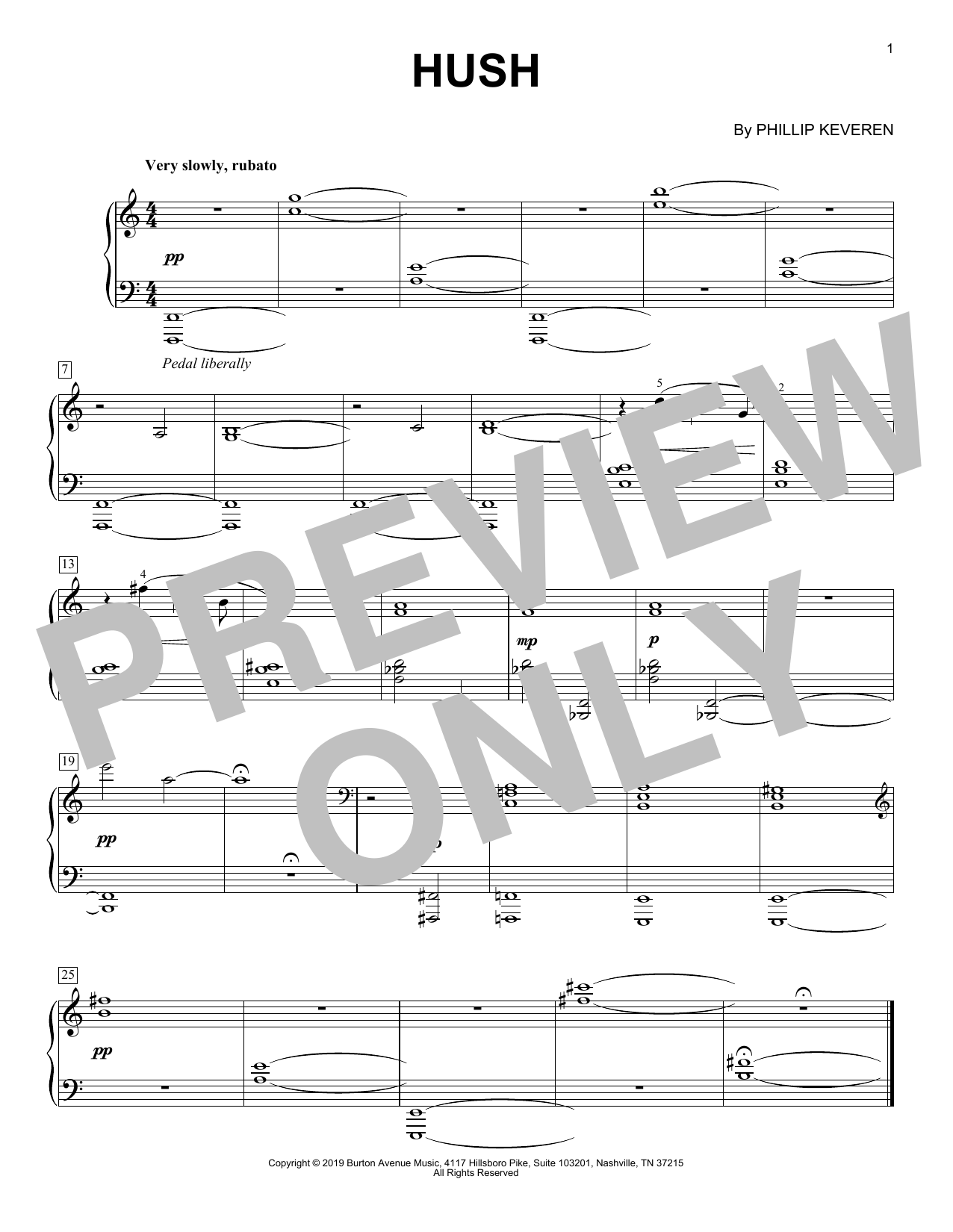 Phillip Keveren Hush sheet music notes and chords arranged for Piano Solo