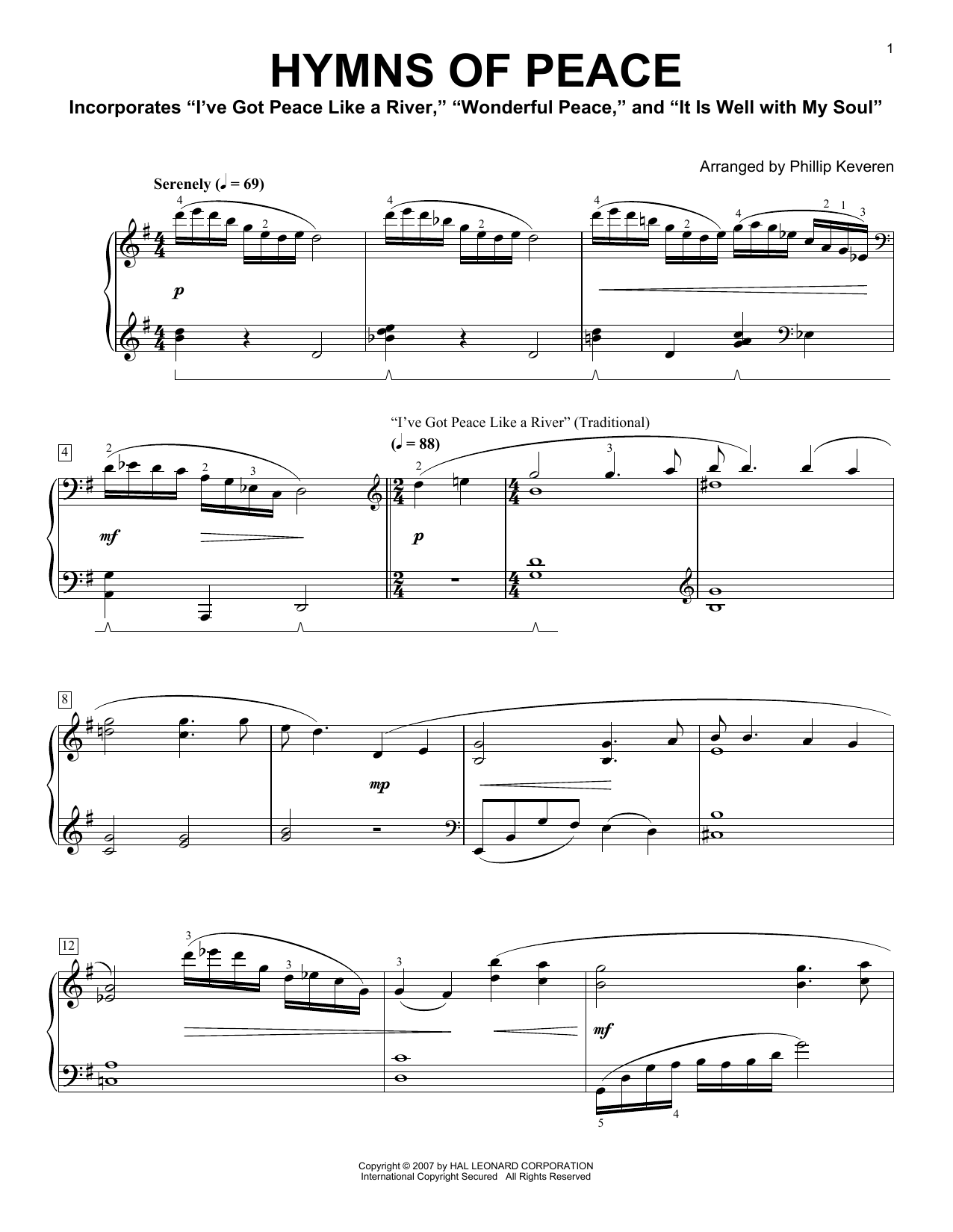Phillip Keveren Hymns Of Peace sheet music notes and chords arranged for Piano Solo