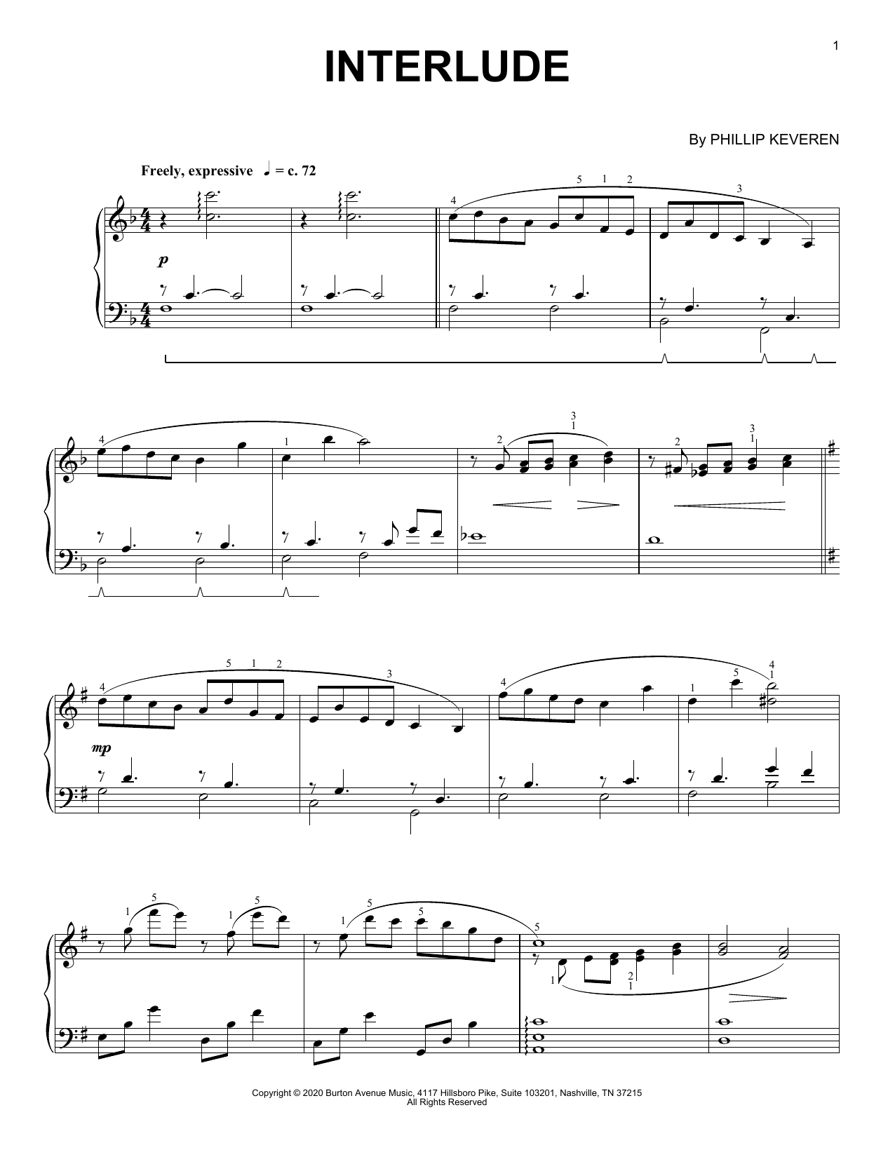 Phillip Keveren Interlude sheet music notes and chords arranged for Piano Solo