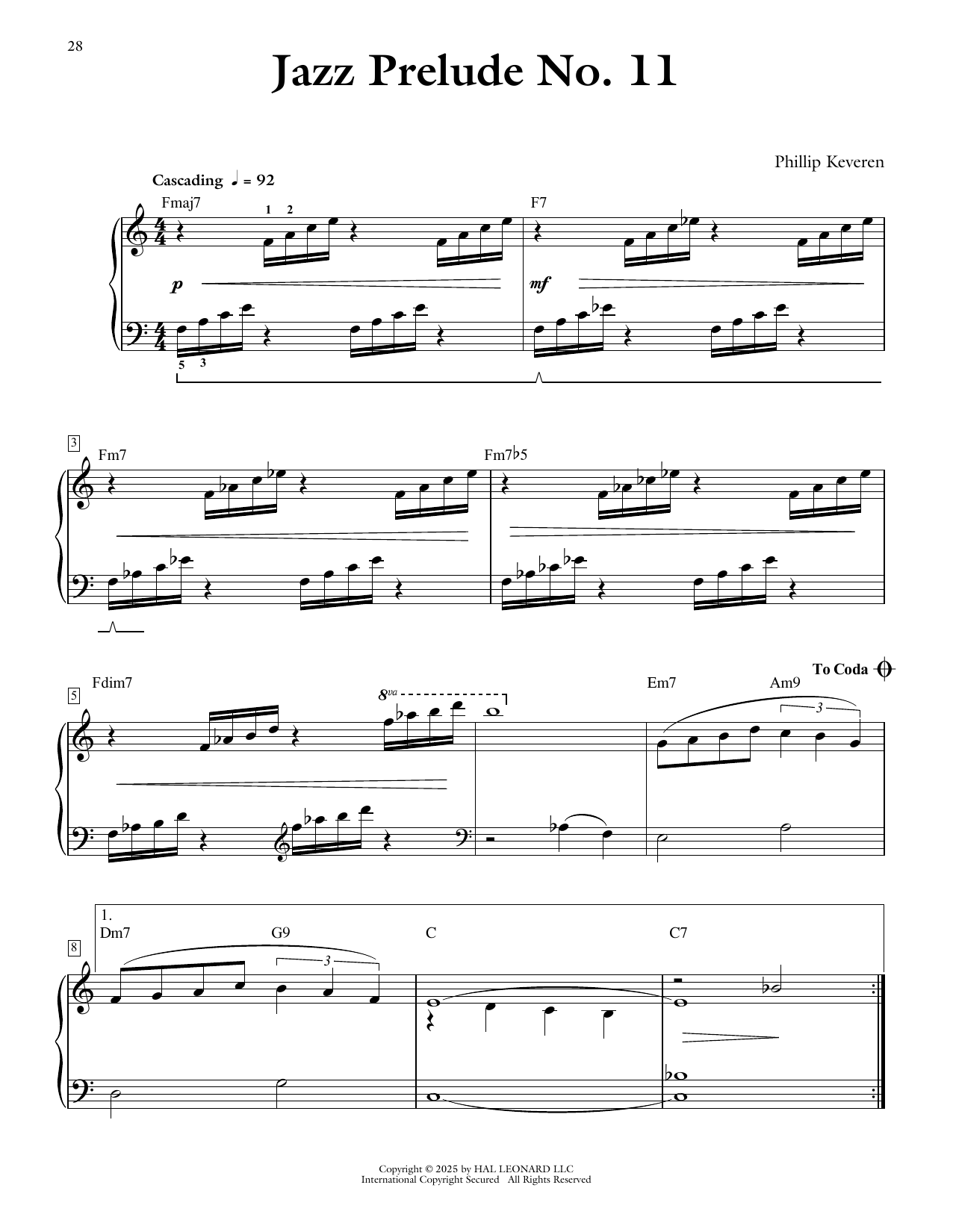 Phillip Keveren Jazz Prelude No. 11 sheet music notes and chords arranged for Piano Solo