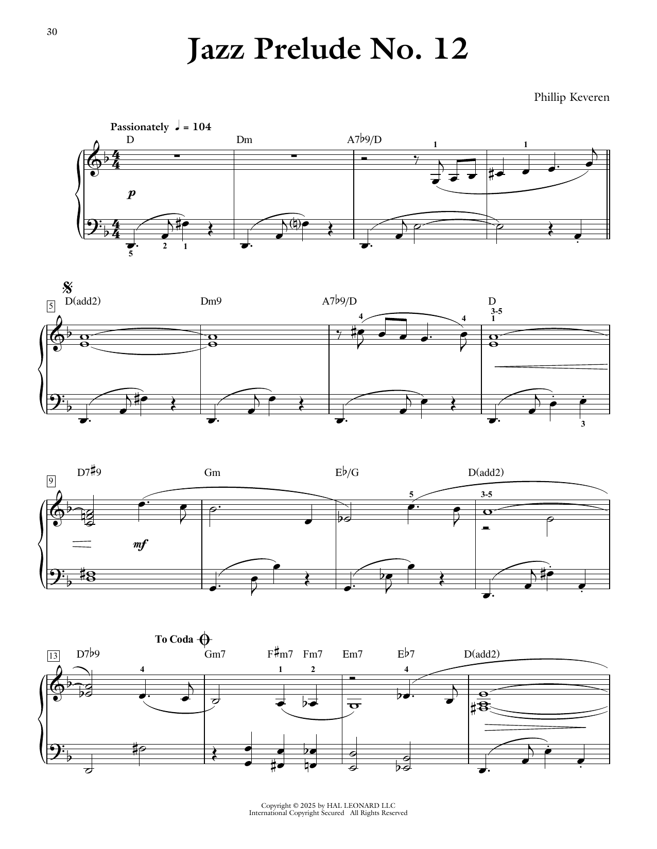 Phillip Keveren Jazz Prelude No. 12 sheet music notes and chords arranged for Piano Solo