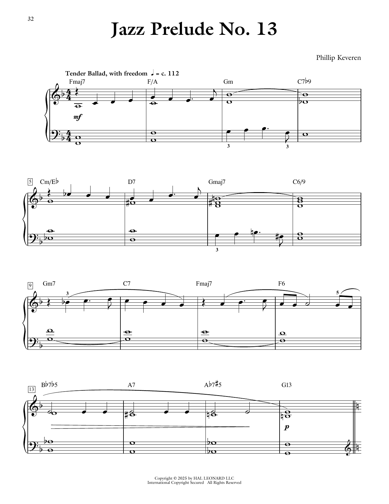 Phillip Keveren Jazz Prelude No. 13 sheet music notes and chords arranged for Piano Solo