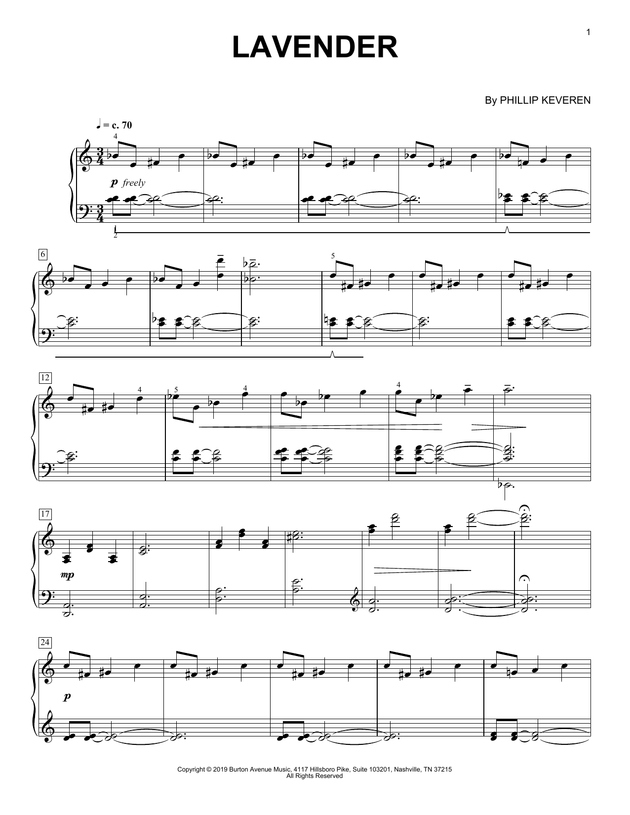 Phillip Keveren Lavender sheet music notes and chords arranged for Piano Solo
