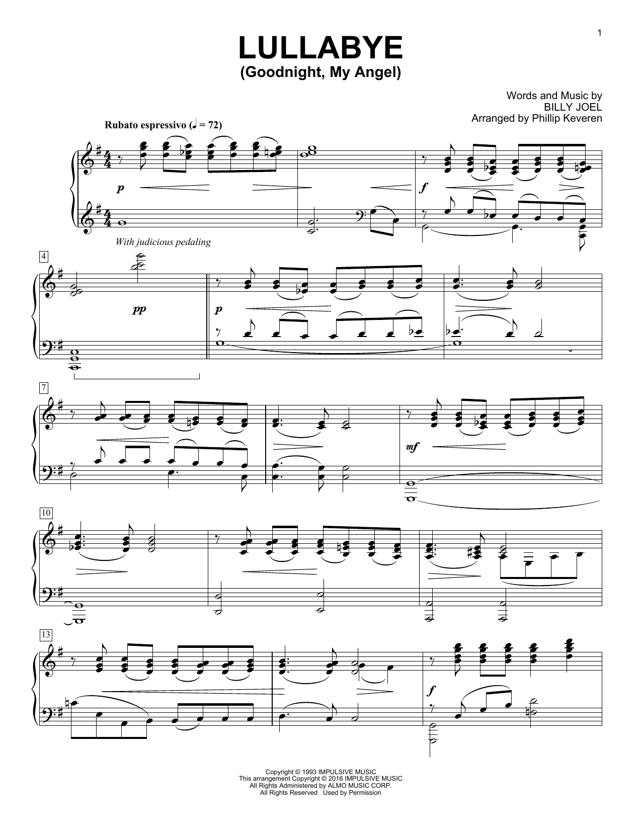 Phillip Keveren Lullabye (Goodnight, My Angel) [Classical version] (arr. Phillip Keveren) sheet music notes and chords arranged for Piano Solo