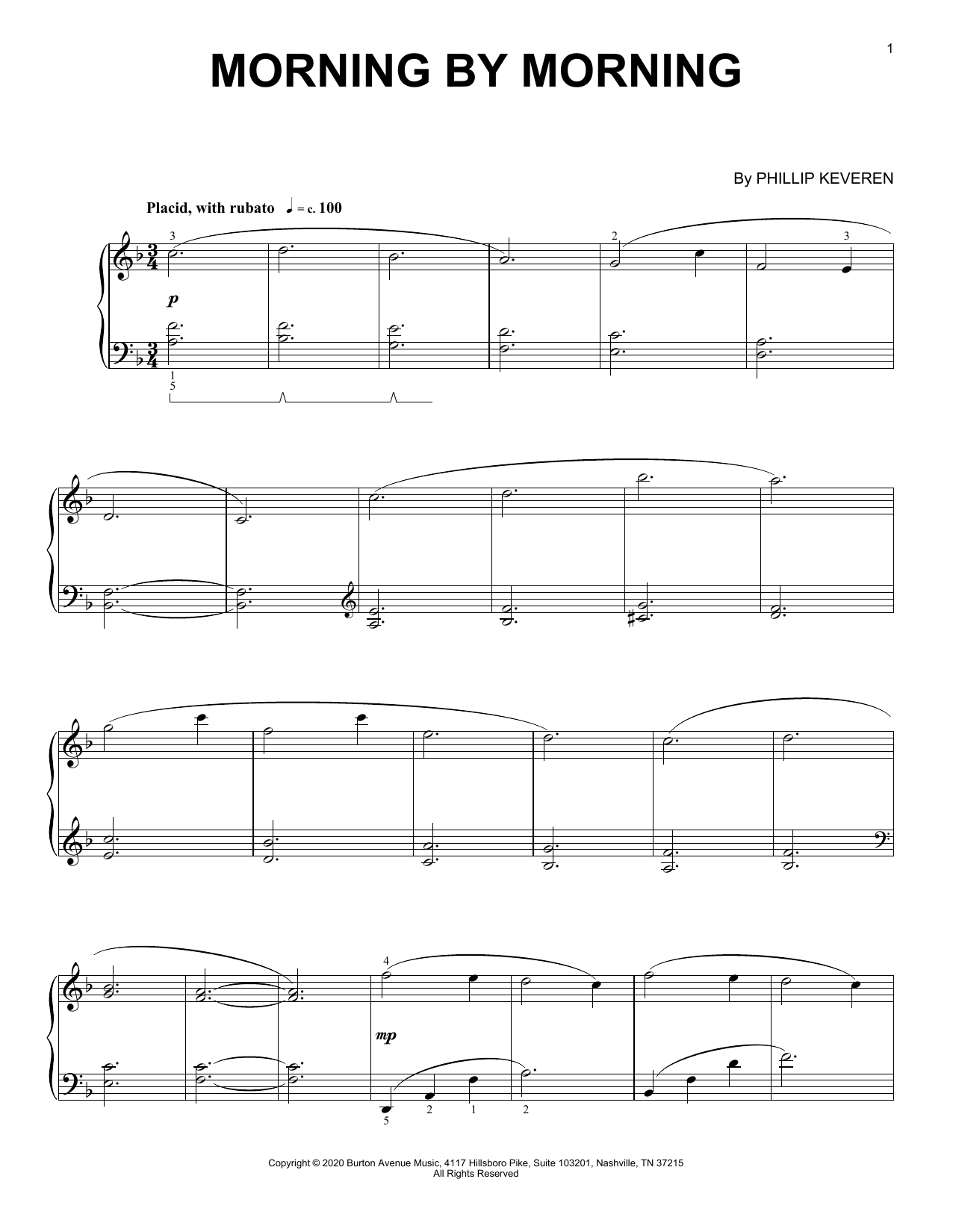 Phillip Keveren Morning By Morning sheet music notes and chords arranged for Piano Solo