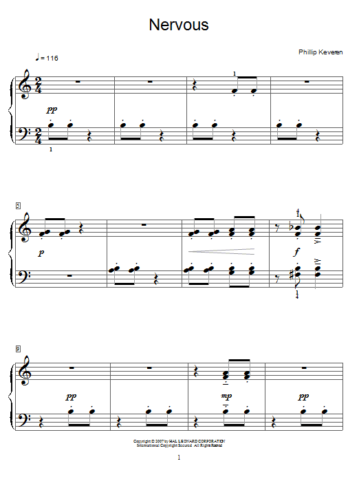 Phillip Keveren Nervous sheet music notes and chords arranged for Piano Solo
