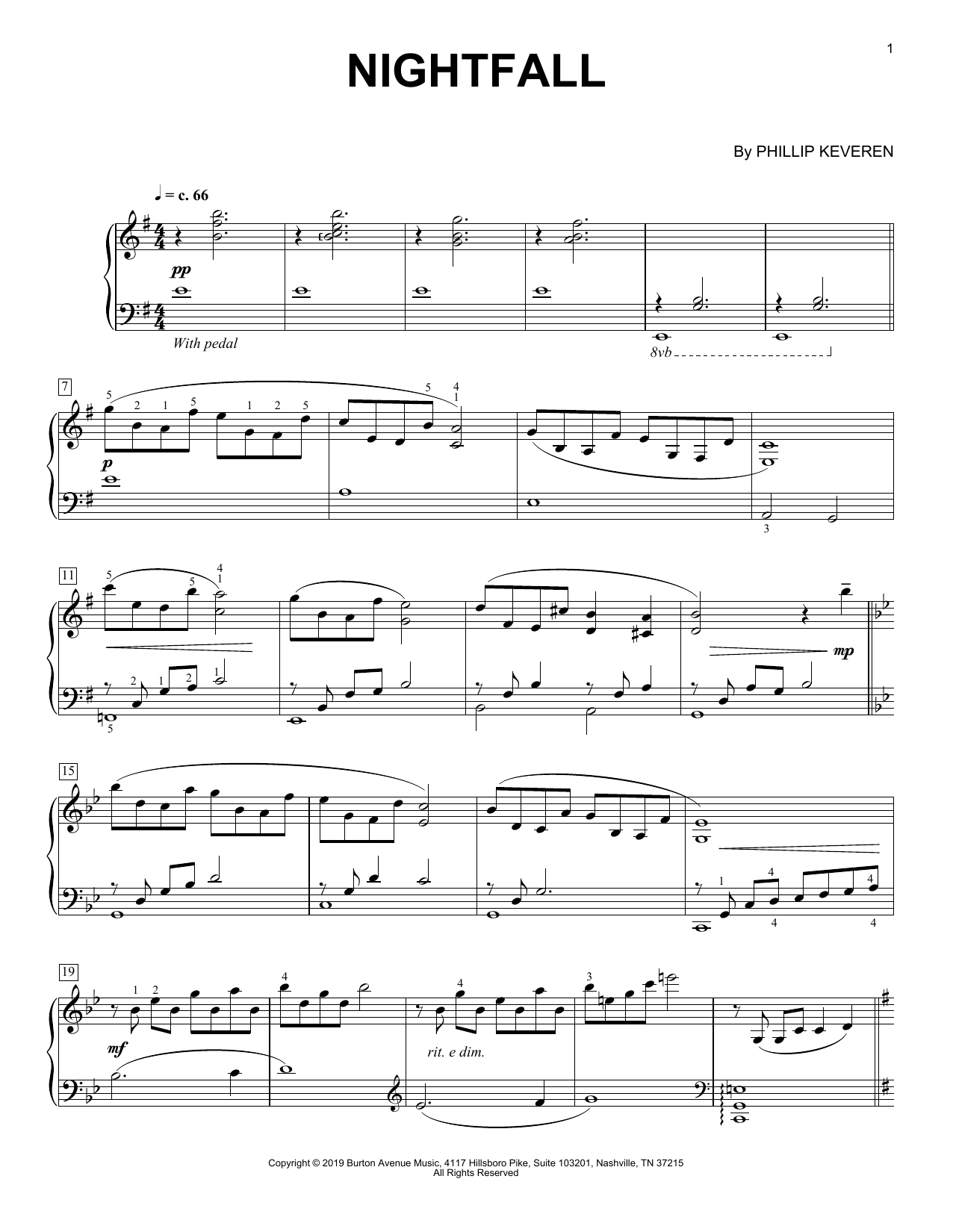 Phillip Keveren Nightfall sheet music notes and chords arranged for Piano Solo
