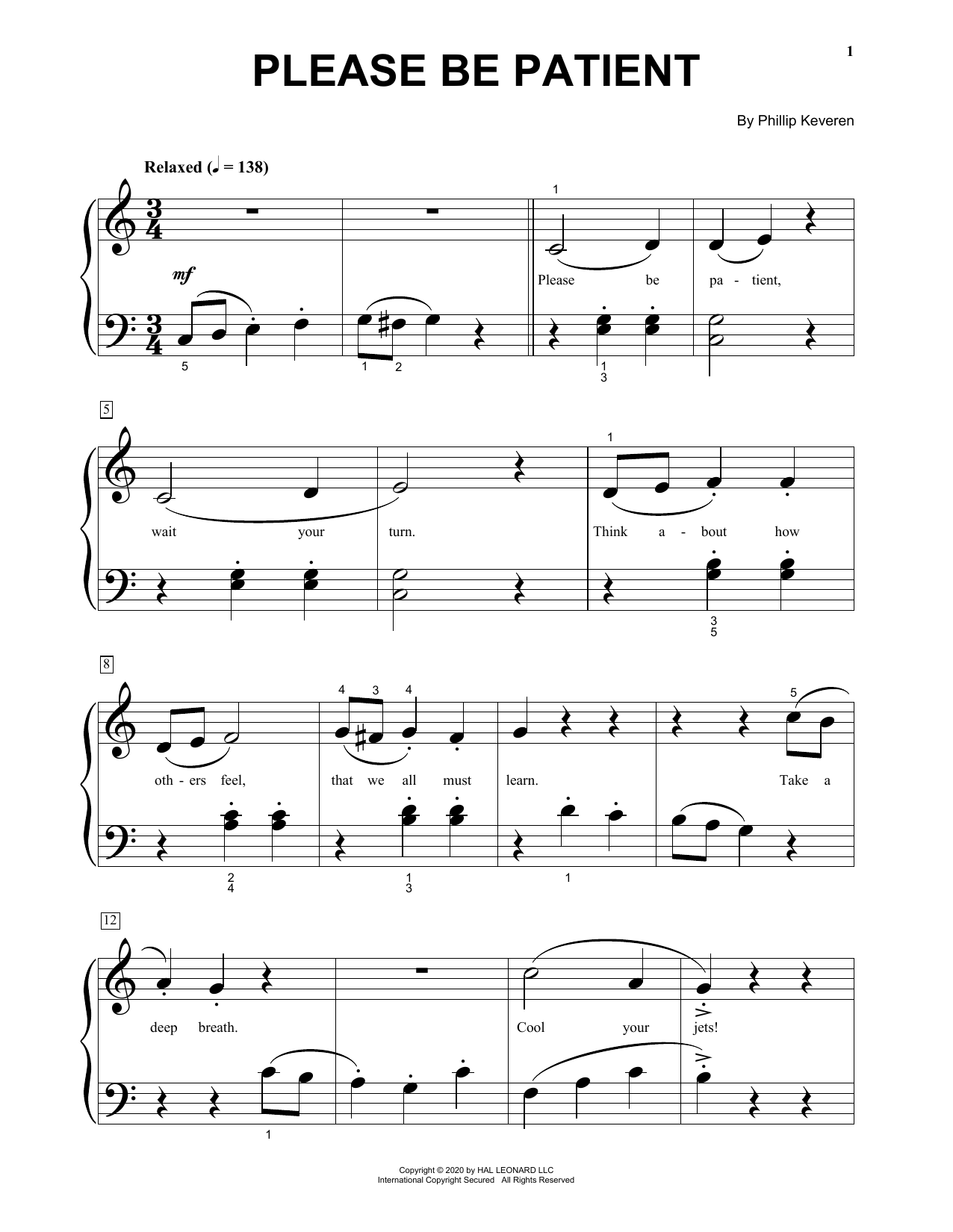 Phillip Keveren Please Be Patient sheet music notes and chords arranged for Beginning Piano Solo