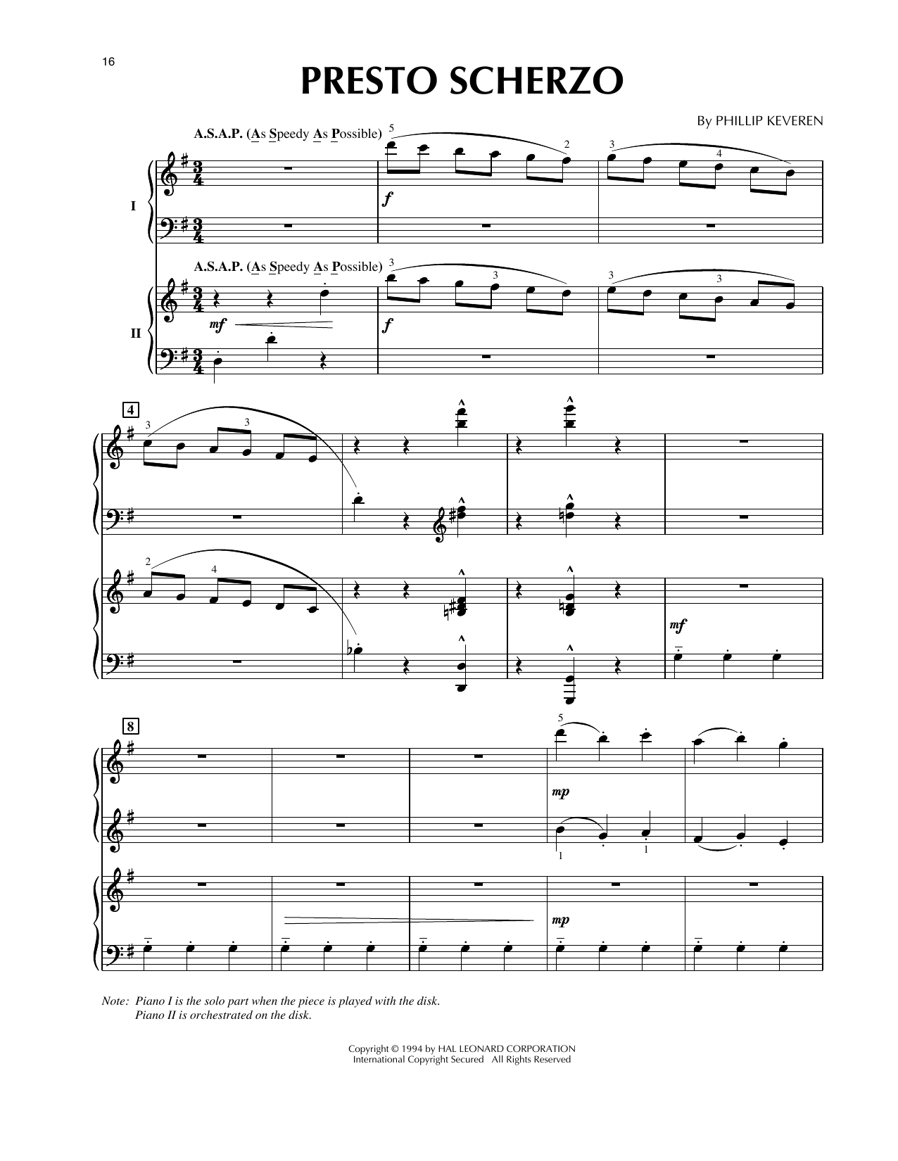Phillip Keveren Presto Scherzo (from Presto Scherzo) (for 2 pianos) sheet music notes and chords arranged for Piano Duet