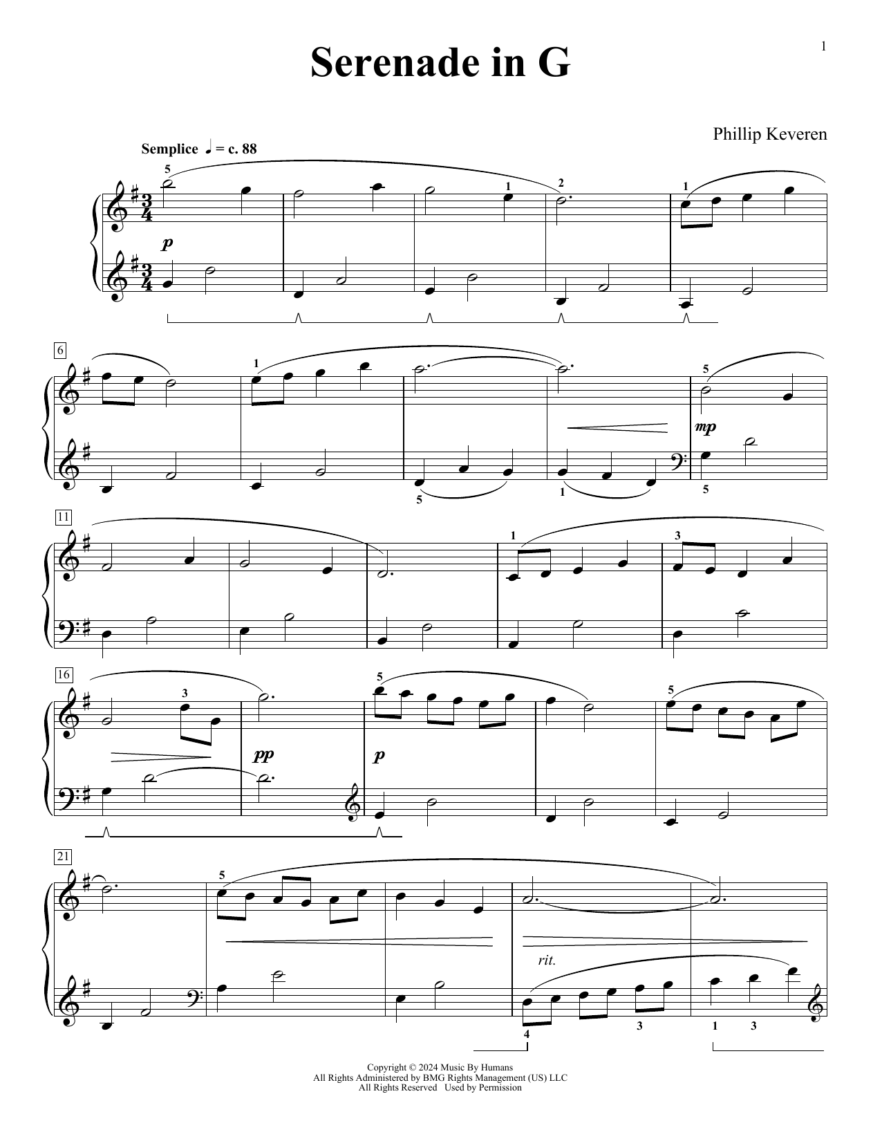Phillip Keveren Serenade In G (Memories Of Mommy) sheet music notes and chords arranged for Piano Solo