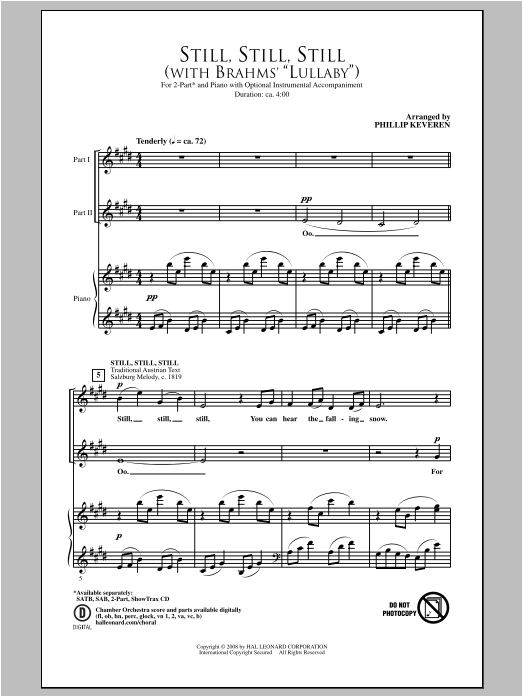 Phillip Keveren Still, Still, Still (with Brahms Lullaby) sheet music notes and chords arranged for 2-Part Choir