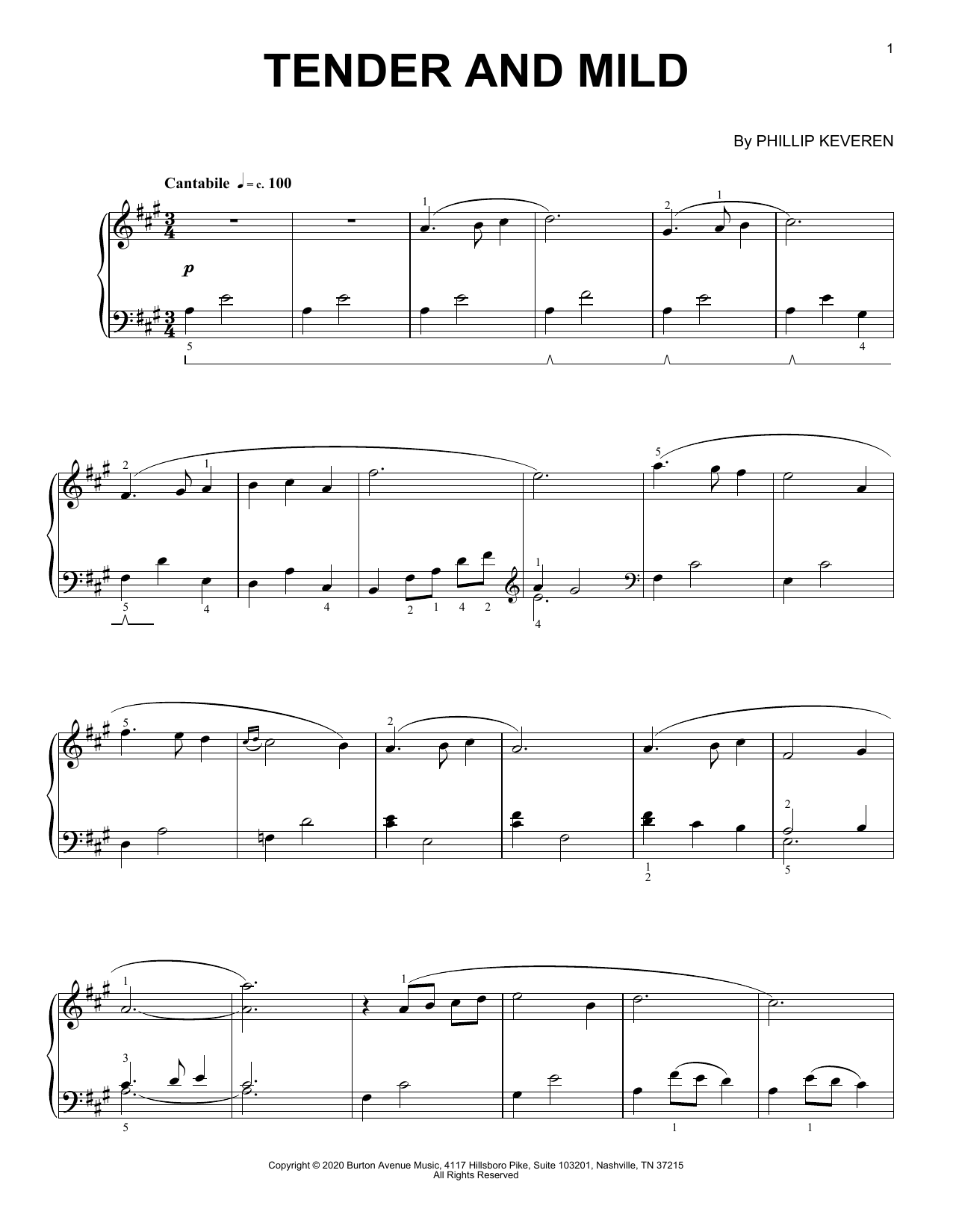 Phillip Keveren Tender And Mild sheet music notes and chords arranged for Piano Solo