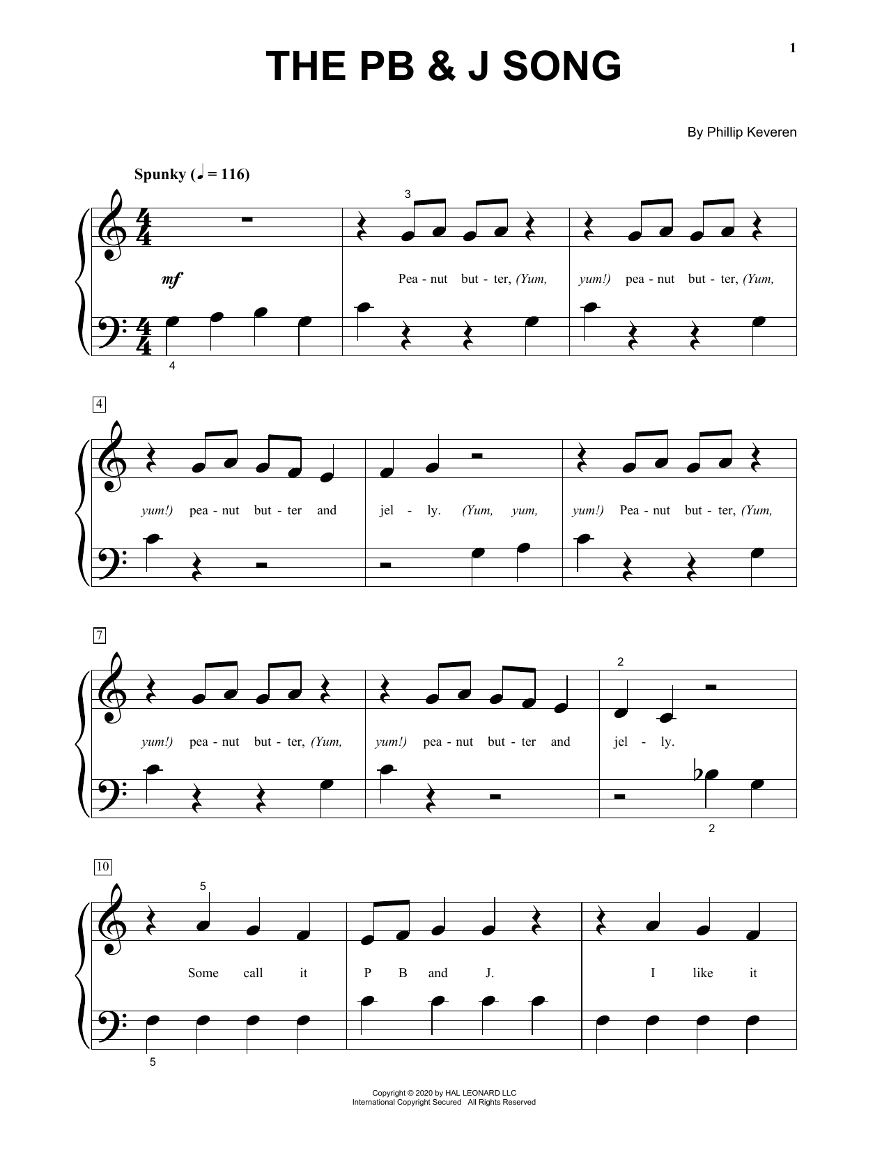 Phillip Keveren The PB & J Song sheet music notes and chords arranged for Big Note Piano
