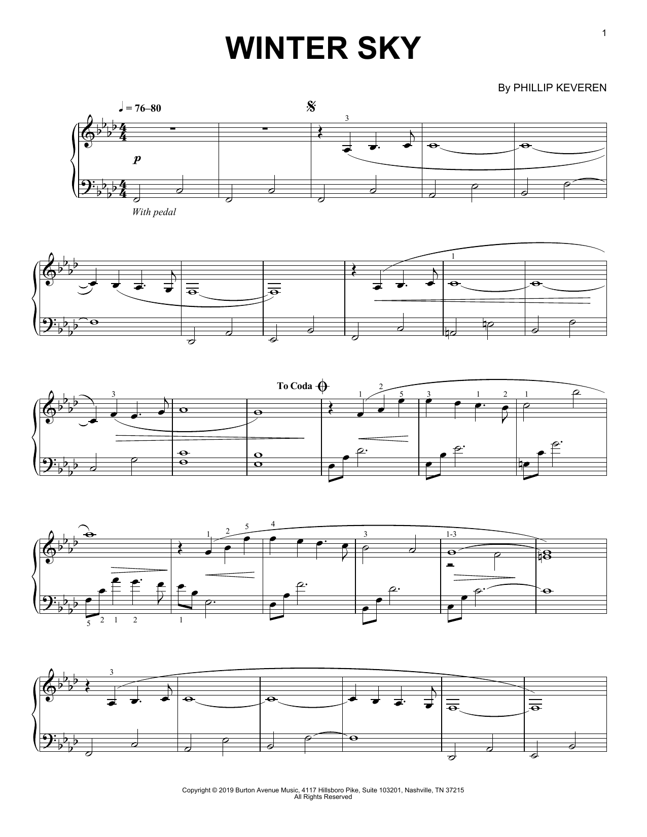Phillip Keveren Winter Sky sheet music notes and chords arranged for Piano Solo