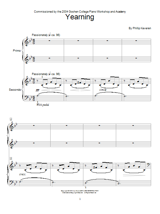 Phillip Keveren Yearning (Piano Duet) sheet music notes and chords arranged for Educational Piano