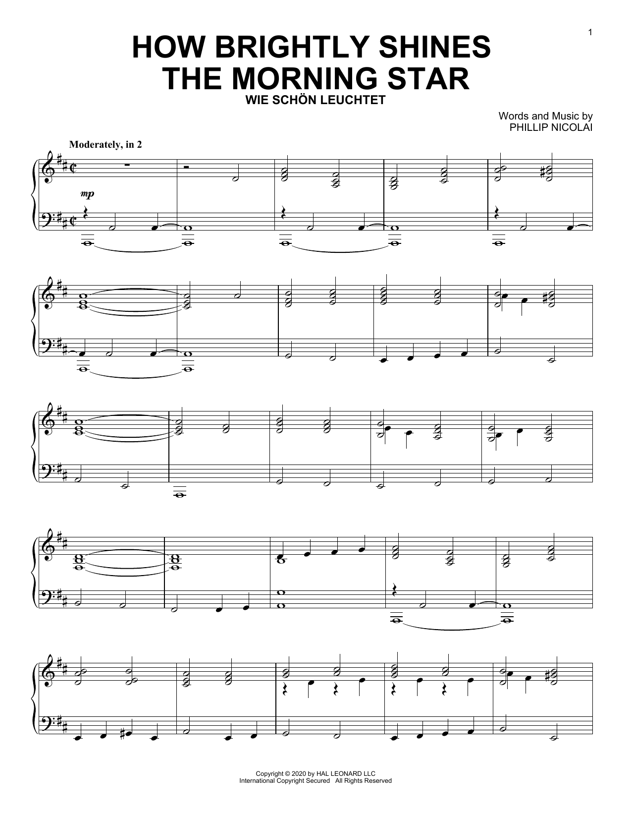 Phillip Nicolai How Brightly Shines The Morning Star sheet music notes and chords arranged for Piano Solo