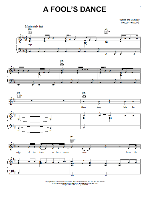 Phillip Phillips A Fool's Dance sheet music notes and chords arranged for Piano, Vocal & Guitar Chords (Right-Hand Melody)