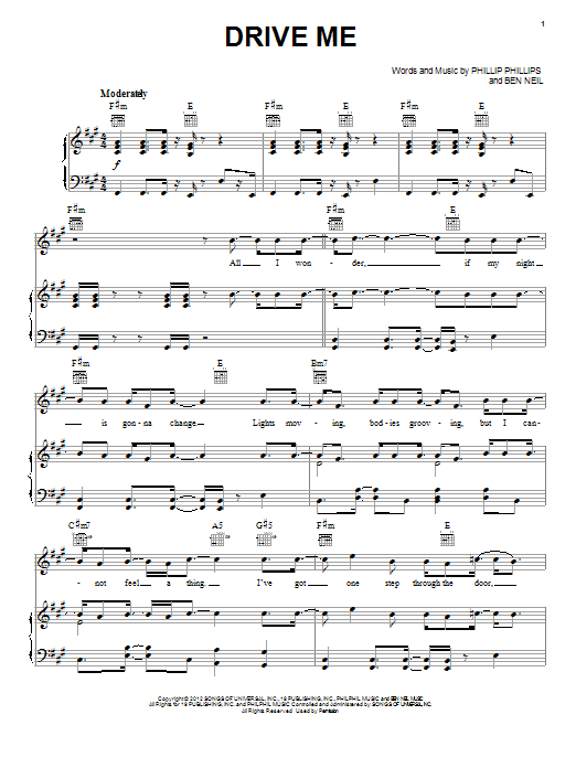 Phillip Phillips Drive Me sheet music notes and chords arranged for Piano, Vocal & Guitar Chords (Right-Hand Melody)