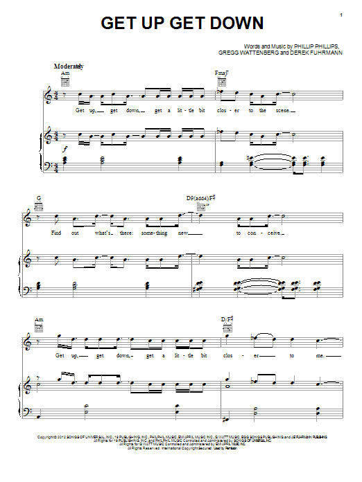 Phillip Phillips Get Up Get Down sheet music notes and chords arranged for Piano, Vocal & Guitar Chords (Right-Hand Melody)