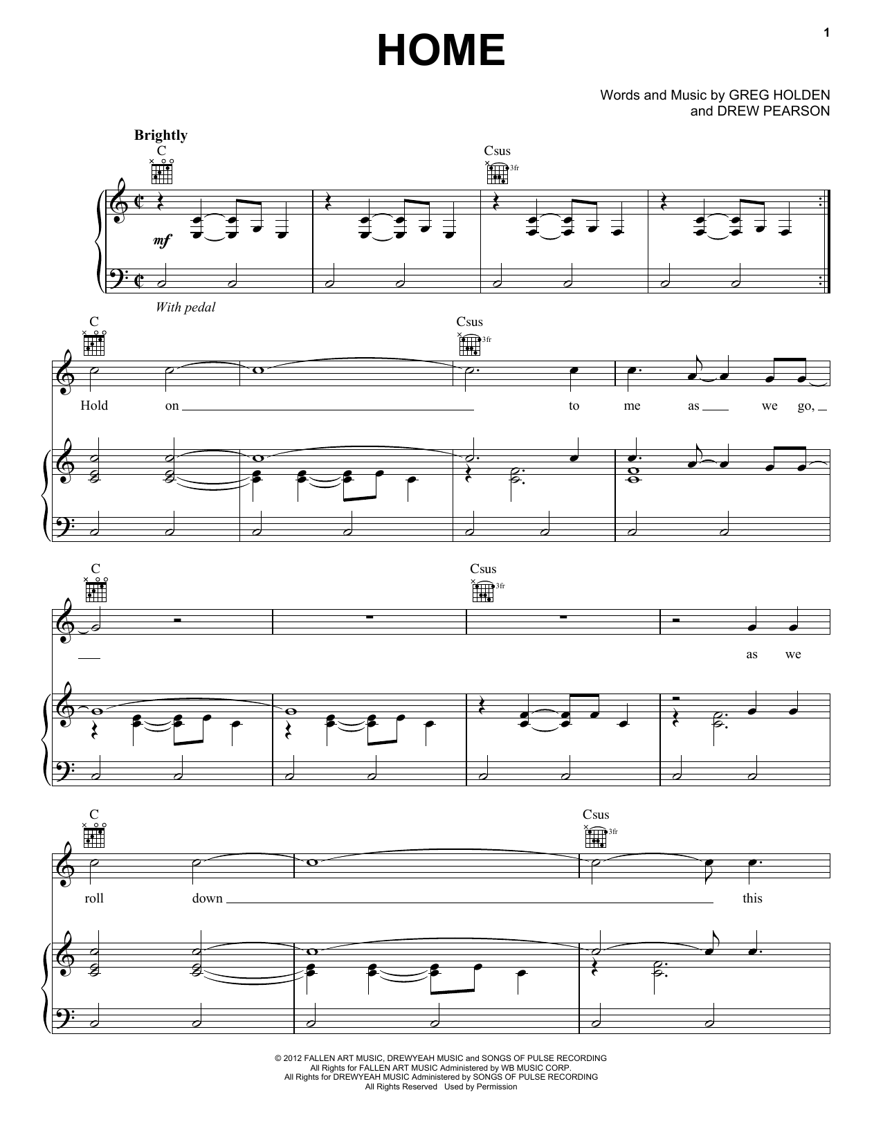 Phillip Phillips Home sheet music notes and chords arranged for Easy Piano