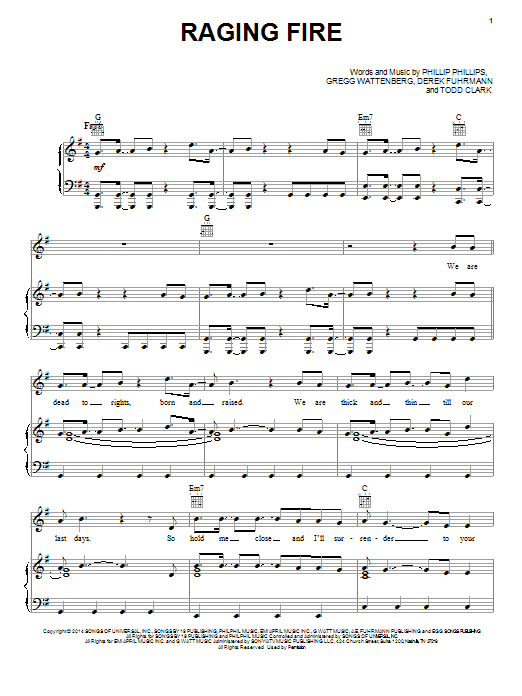 Phillip Phillips Raging Fire sheet music notes and chords arranged for Guitar Tab