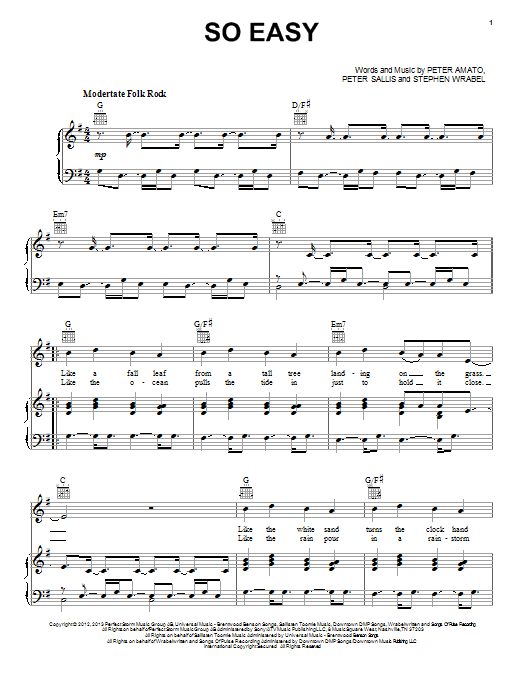 Phillip Phillips So Easy sheet music notes and chords arranged for Piano, Vocal & Guitar Chords (Right-Hand Melody)