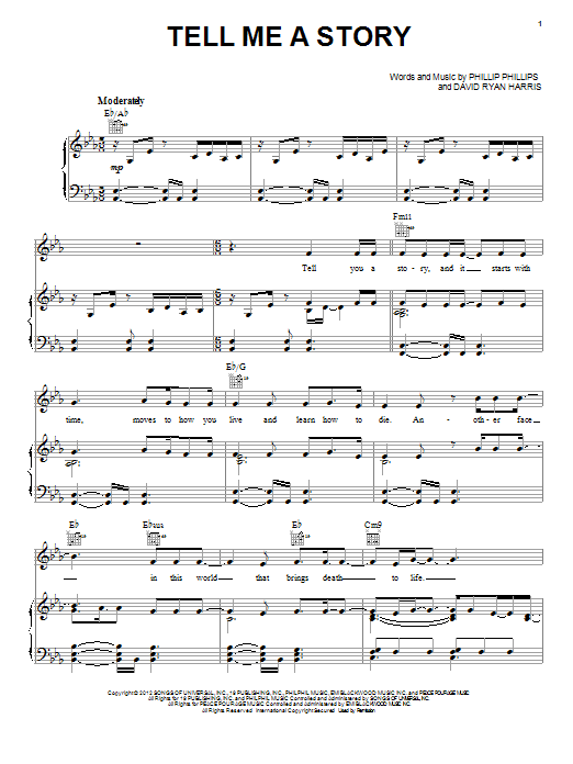 Phillip Phillips Tell Me A Story sheet music notes and chords arranged for Piano, Vocal & Guitar Chords (Right-Hand Melody)